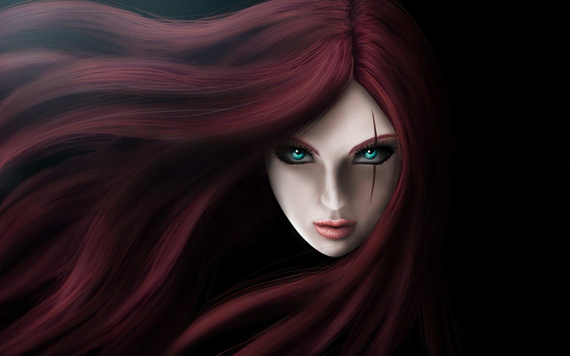 digital composite, digital, beauty, indoors, girl, human hair, hairstyle, dyed hair, headshot, red, young women, one person, The Sinister Blade, HD Wallpaper