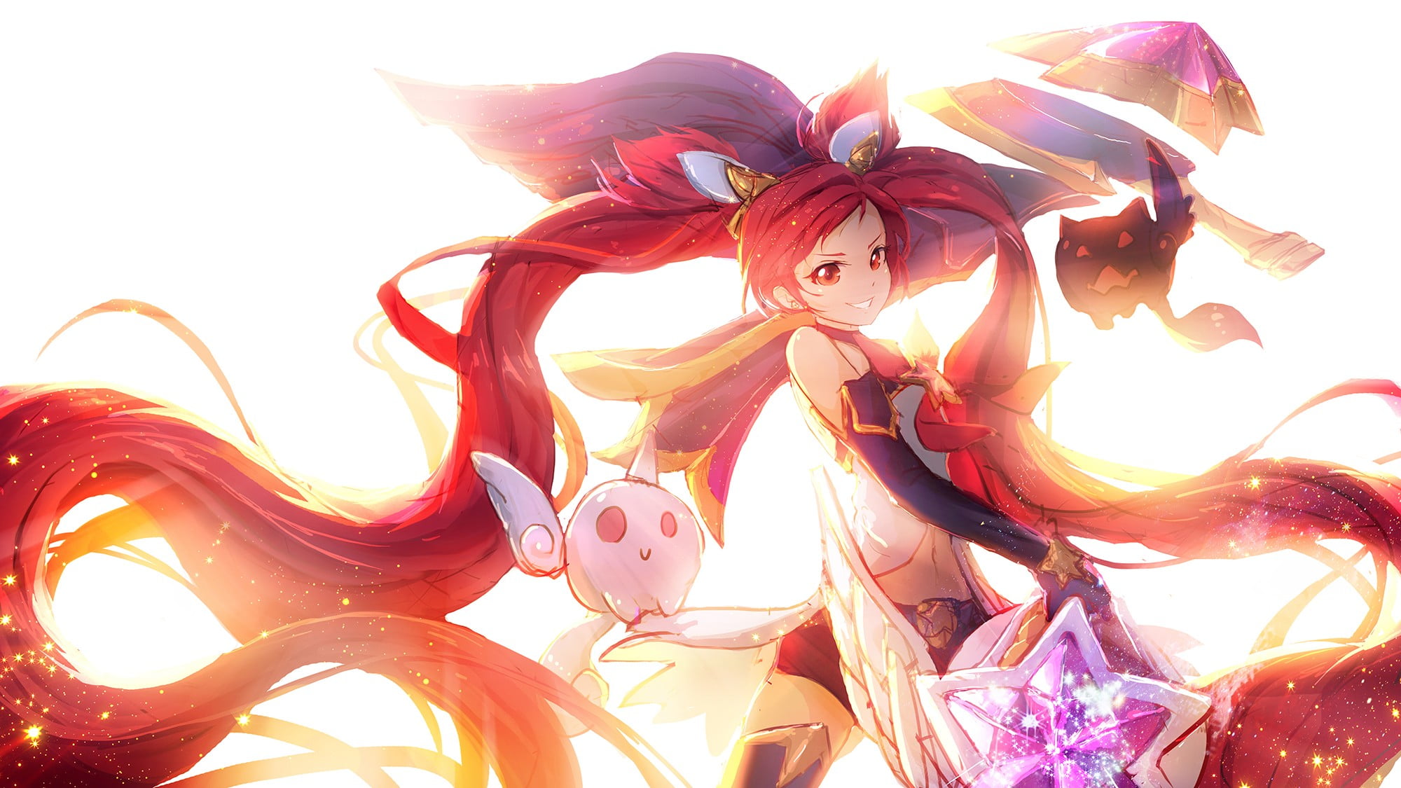 red eyes, League of Legends, Jinx (League of Legends), close-up, multi colored, low angle view, nature, long hair, representation, anime, redhead, creativity, HD Wallpaper