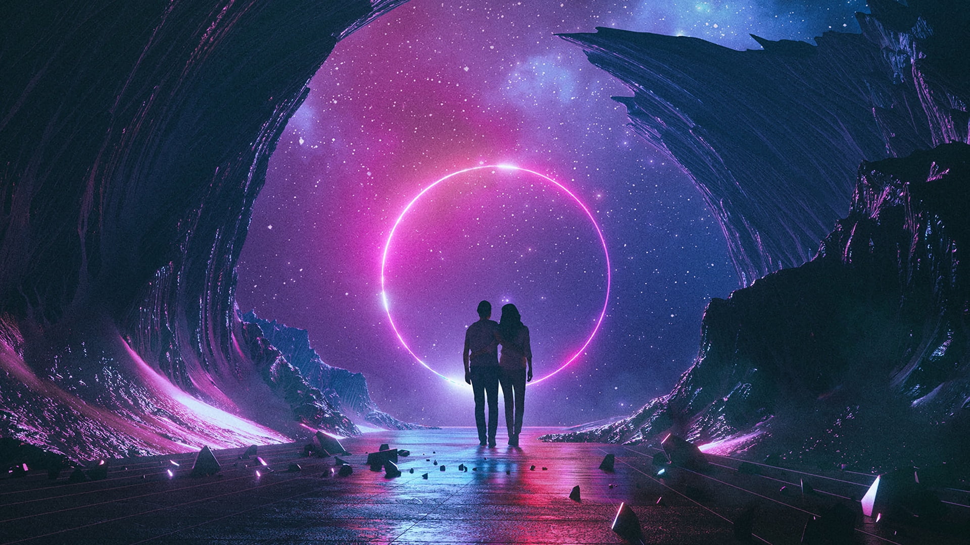 couple, bubbles, space, 1080P, HD Wallpaper