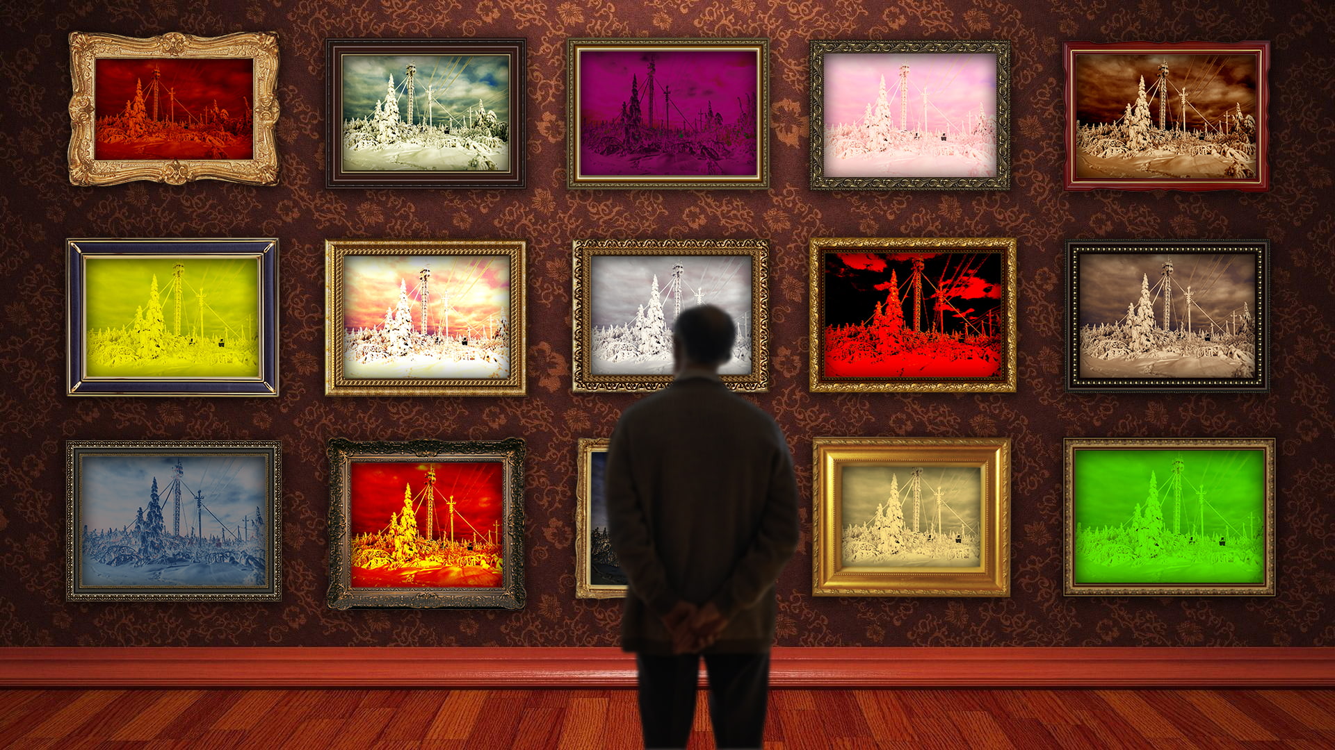 picture frames, galleries, 1080P, colorful, wall, people, HD Wallpaper