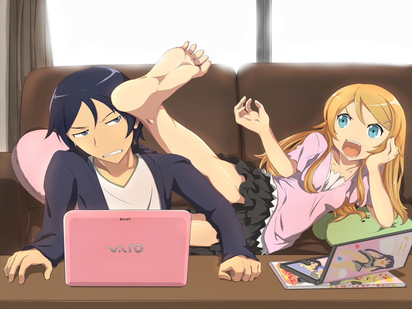 laptop, men, communication, furniture, real people, sitting, technology, front view, adult, lifestyles, indoors, Kousaka Kyousuke, relaxation, table, 720P, HD Wallpaper
