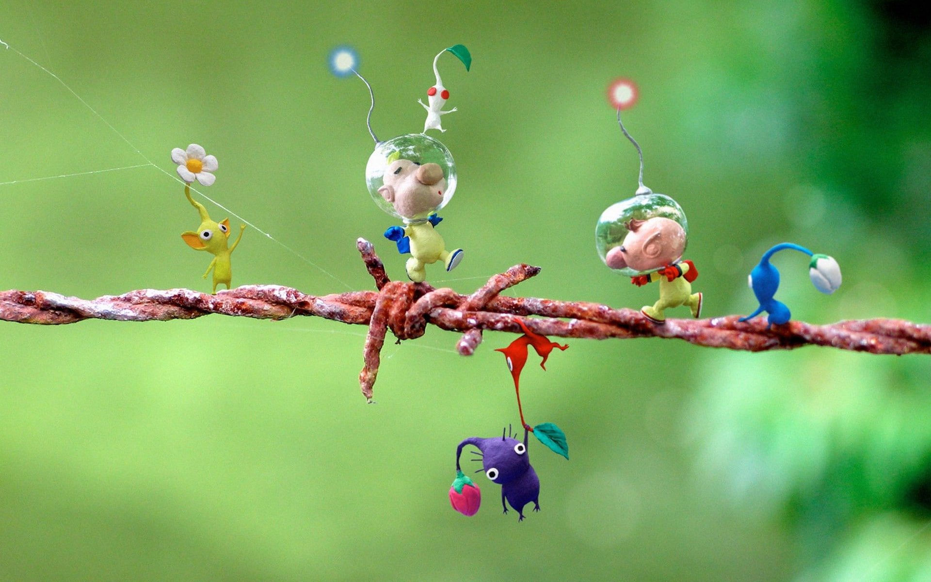 beauty in nature, digital art, Nintendo, branch, Elebits, flower, green color, growth, hanging, vulnerability, focus on foreground, plant stem, plant, outdoors, HD Wallpaper