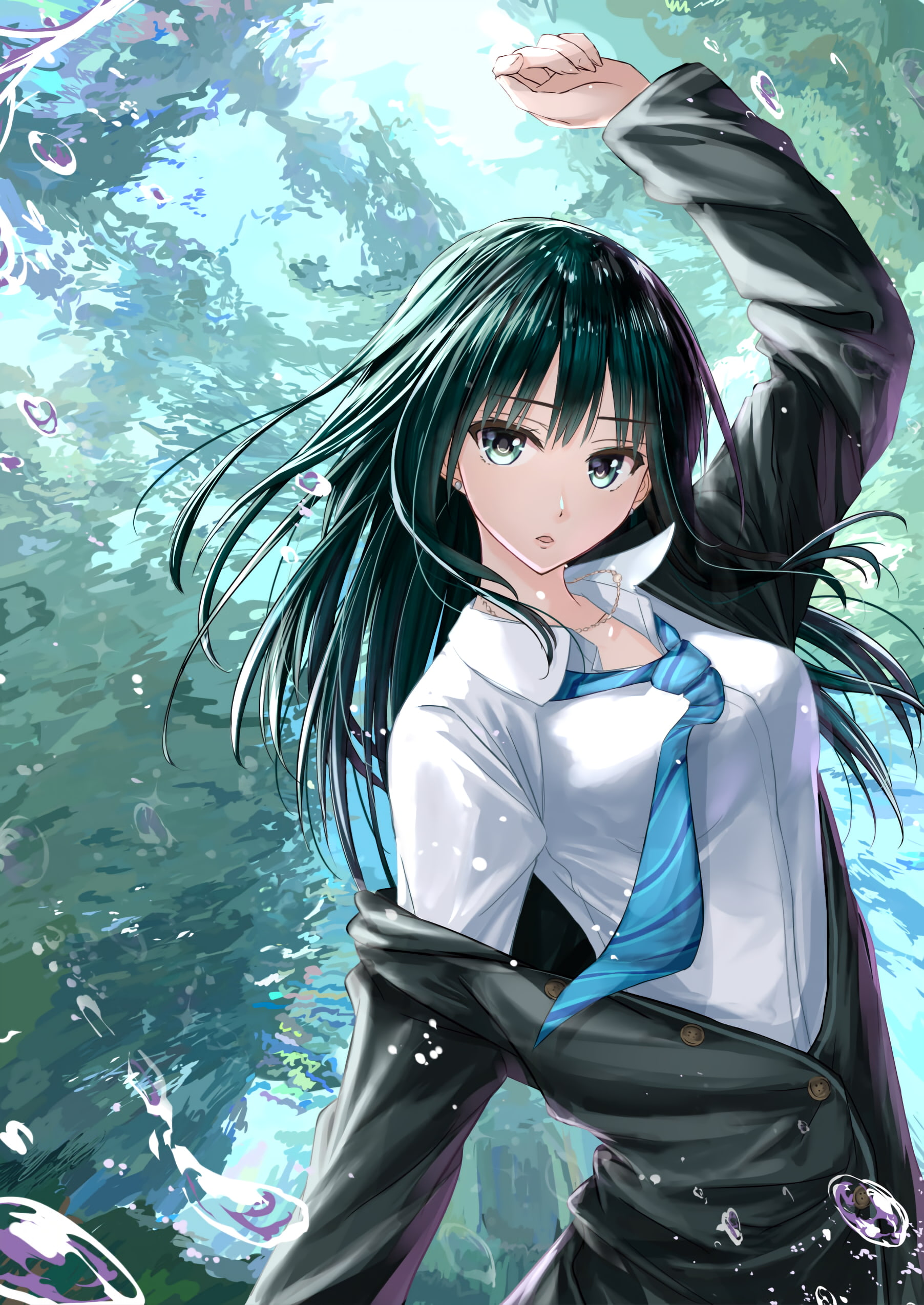 1080P, water, anime, long hair, anime girls, Shibuya Rin, Phone HD Wallpaper