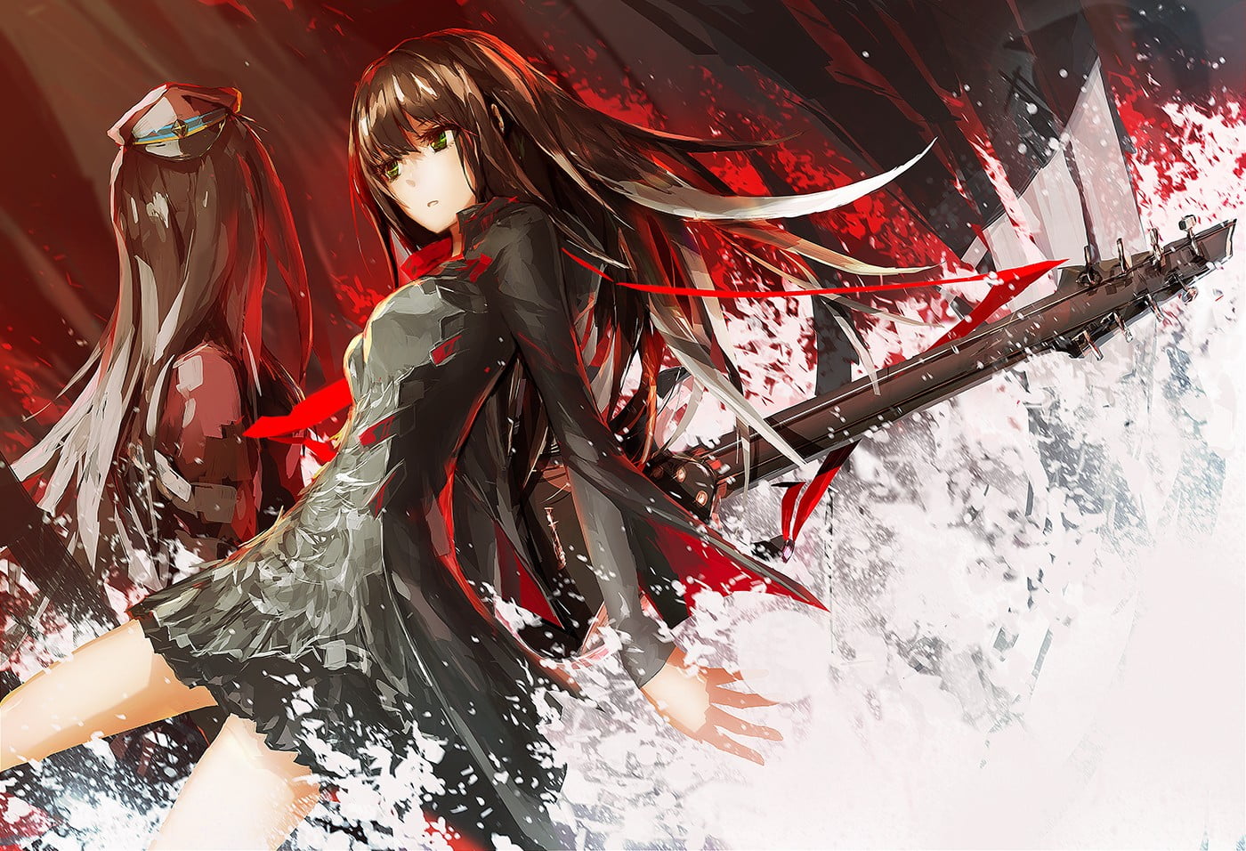 anime, adult, real people, guitar, sport, long hair, motion, water, cold temperature, clothing, females, adventure, 720P, oar, nature, day, black dress, HD Wallpaper