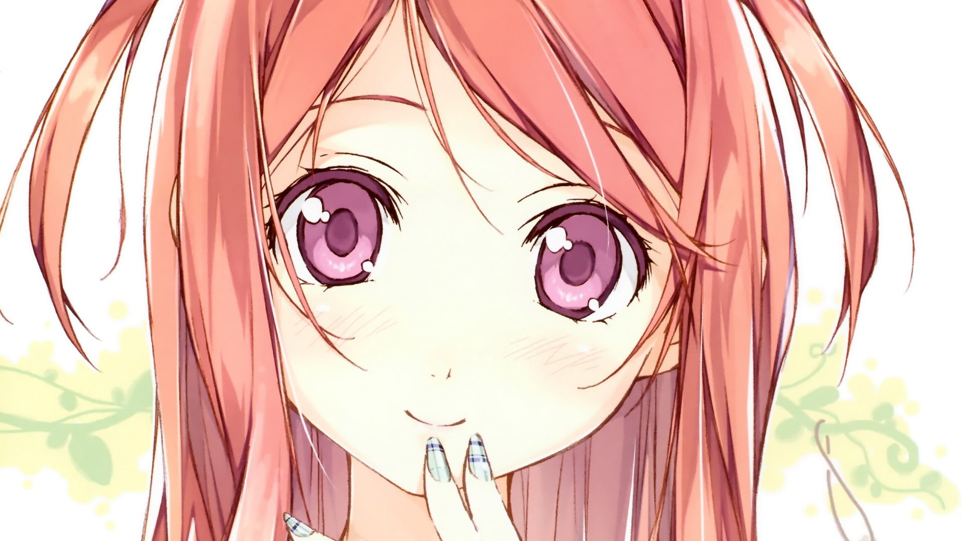 scans, smiling, girls, artist, eyes, blush, polish, face, kantoku, fingernails, faces, characters, kurumi, 1080P, original, nail, hands, orange, hair, HD Wallpaper