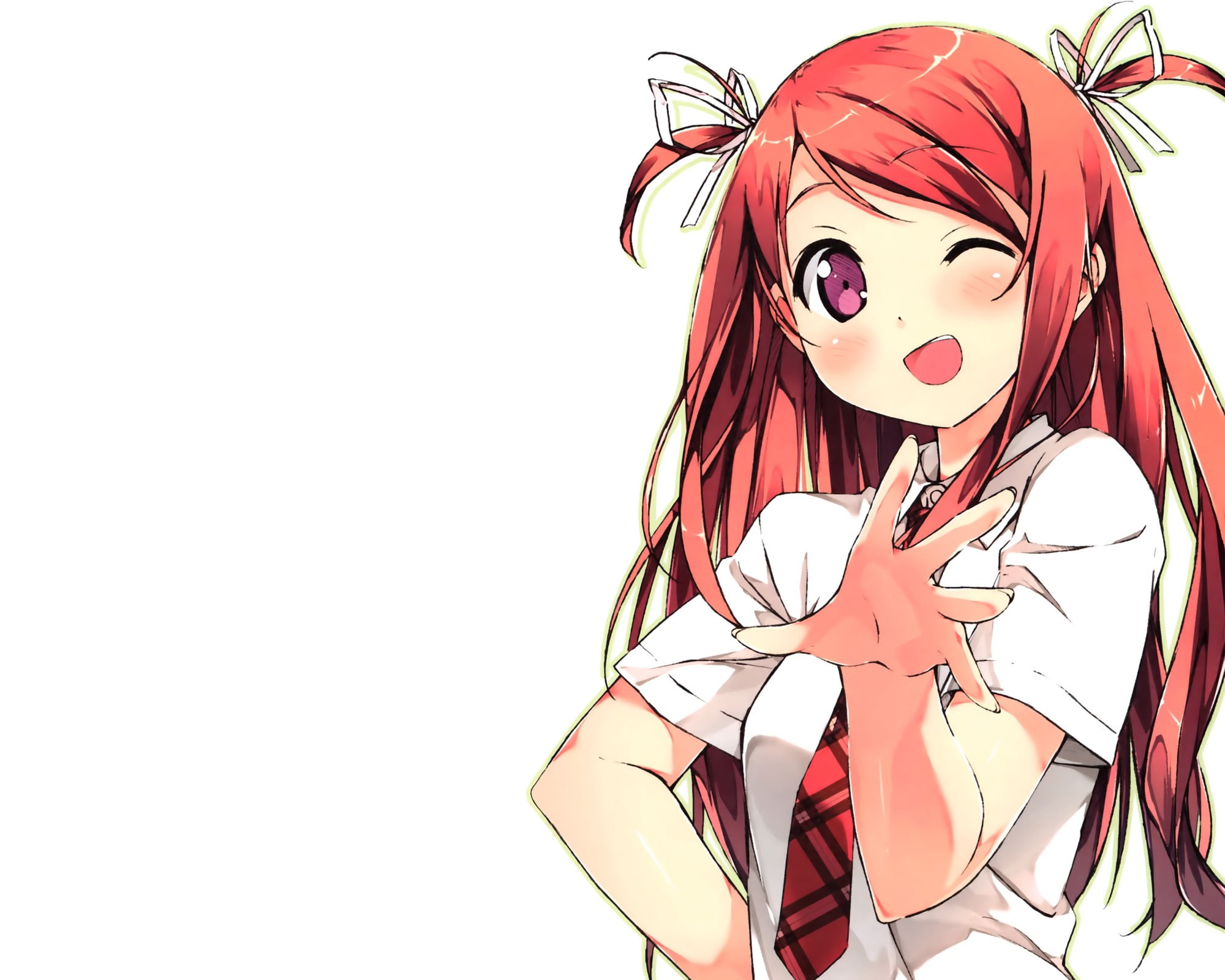 characters, kantoku, women, anime, uniforms, school, twintails, 1080P, background, simple, kurumi, original, girls, artist, HD Wallpaper
