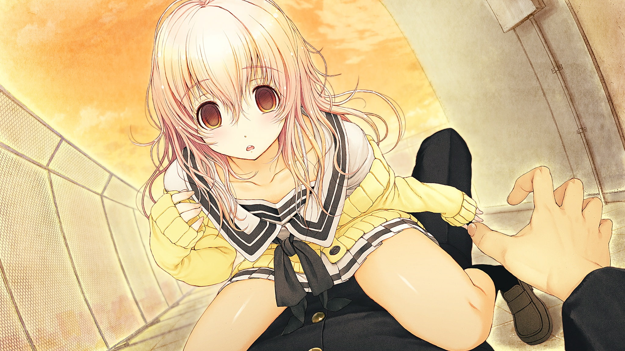 tsuji, seifuku, 1080P, pink, nitroplus, santa, aoi, mukou, koi, hair, kanojo, sunset, kimi, long, HD Wallpaper