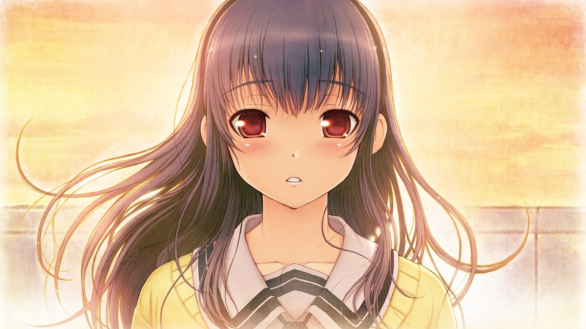 kimi, miyuki, kanojo, seifuku, game, hair, long, 1080P, santa, sunset, koi, purple, eyes, sone, tsuji, black, nitroplus, HD Wallpaper