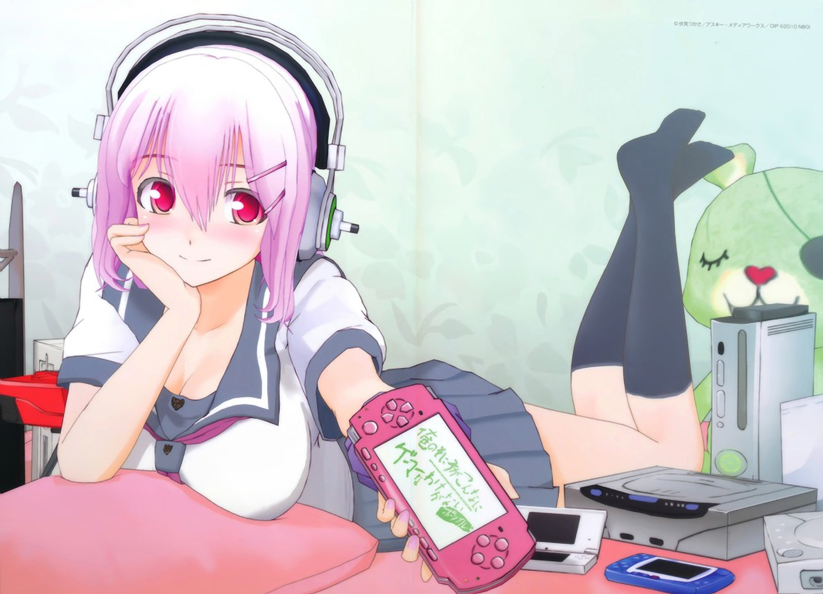 headphones, art, people, super, pink, games, 720P, sonico, video, albino, eyes, girls, anime, pink eyes, hair, portabl, Video Games, Super Sonico, playstation, HD Wallpaper