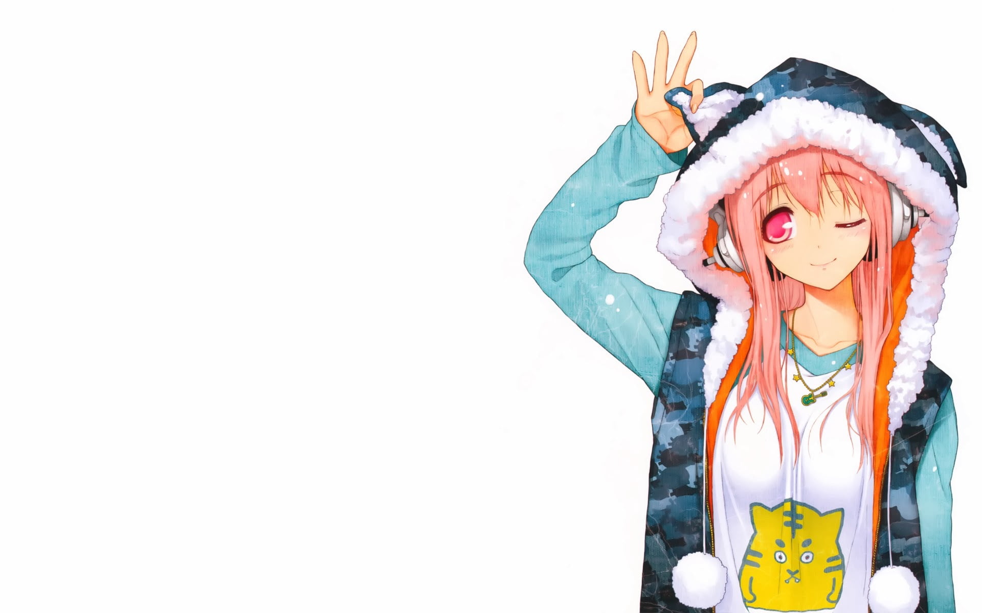 small, anime, standing, smiling, obscured face, portrait, blue, one Person, beautiful, waist up, super sonico, happiness, young adult, lifestyles, girls, HD Wallpaper