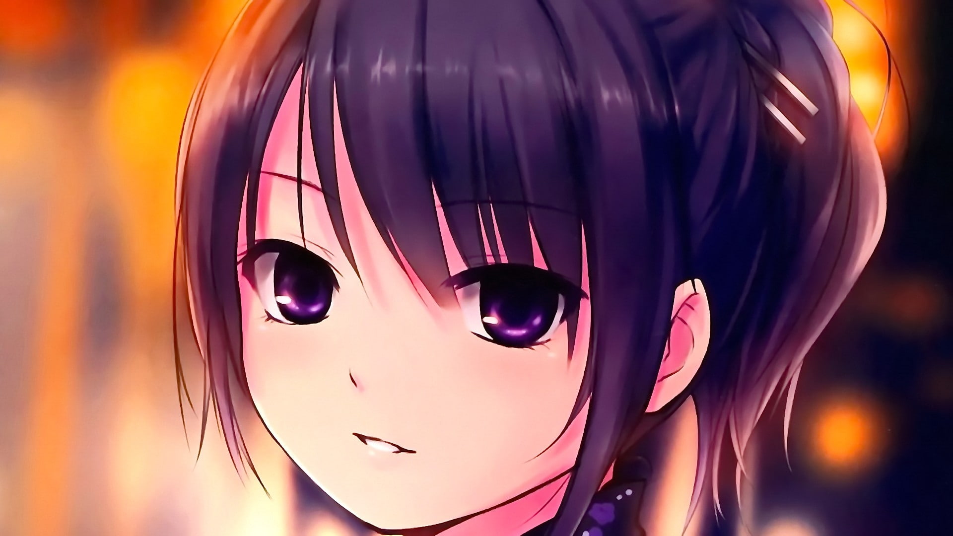 anime girls, open mouth, 1080P, short hair, brunette, looking at viewer, anime, Coffee-Kizoku, smiling, HD Wallpaper