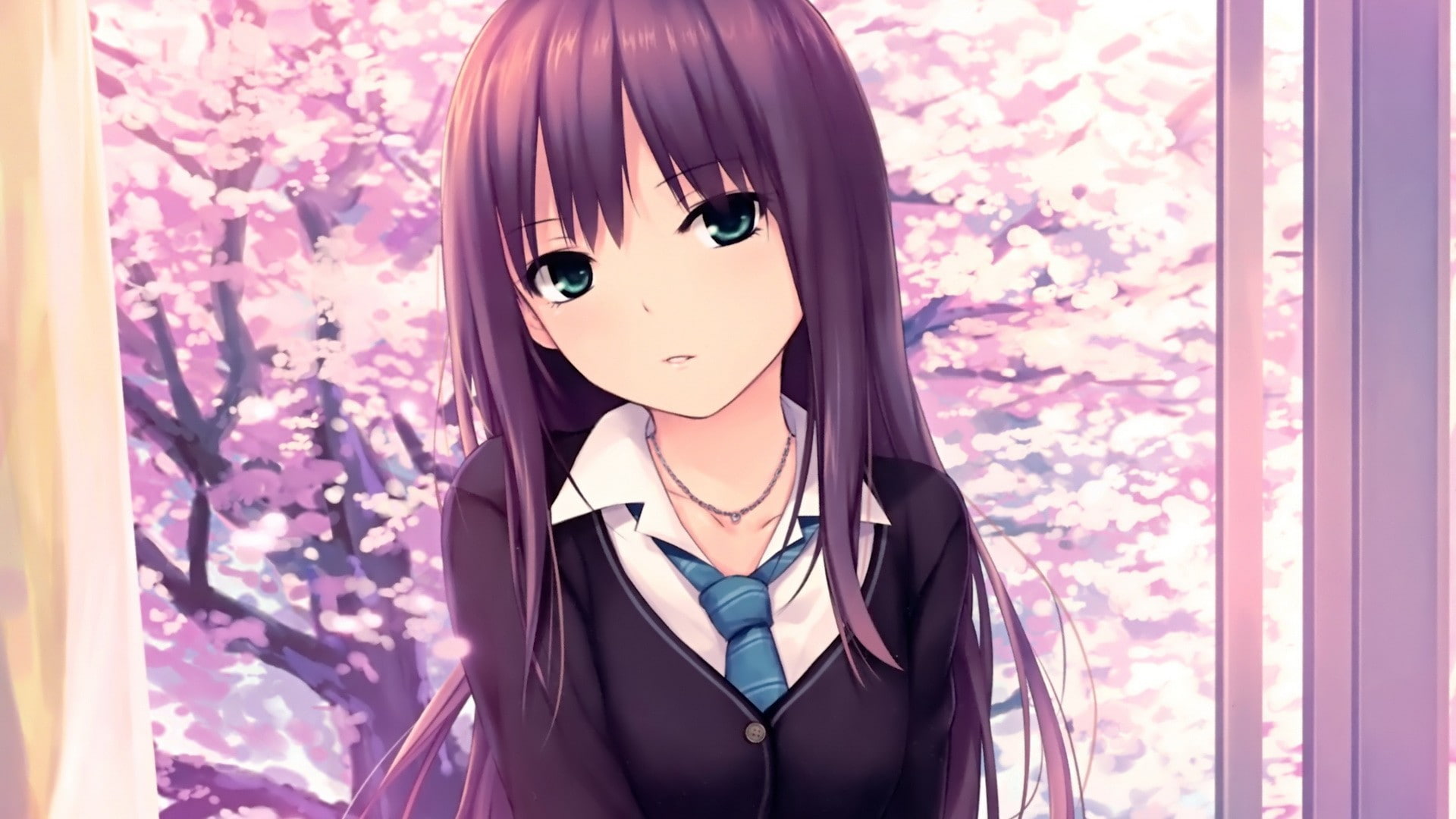 school uniform, blue eyes, Coffee-Kizoku, 1080P, anime girls, anime, HD Wallpaper