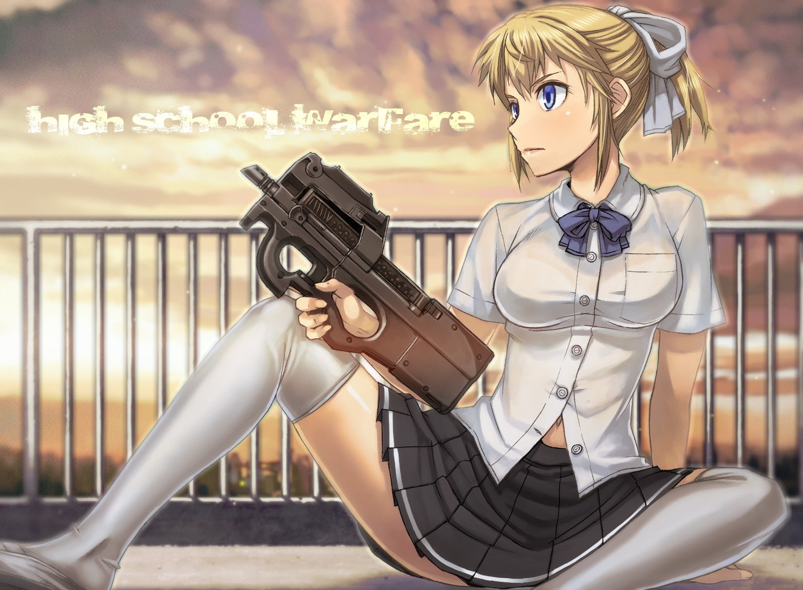 lifestyles, hair, holding, front view, representation, hairstyle, clothing, women, FN P90, weapon, three quarter length, young adult, real people, schoolgirl, HD Wallpaper