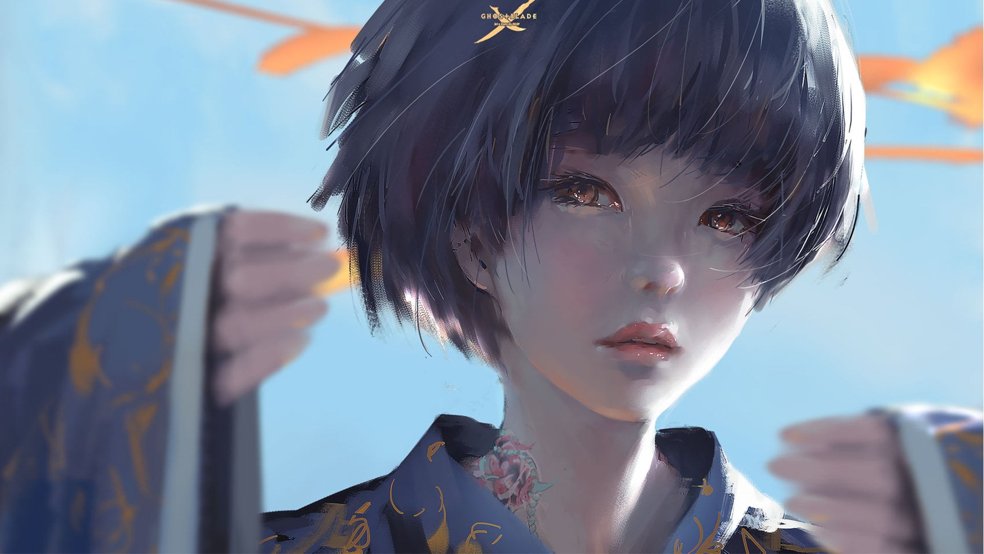 headshot, Comics, close-up, one person, childhood, contemplation, leisure activity, child, day, outdoors, 1080P, front view, focus on foreground, GhostBlade, HD Wallpaper