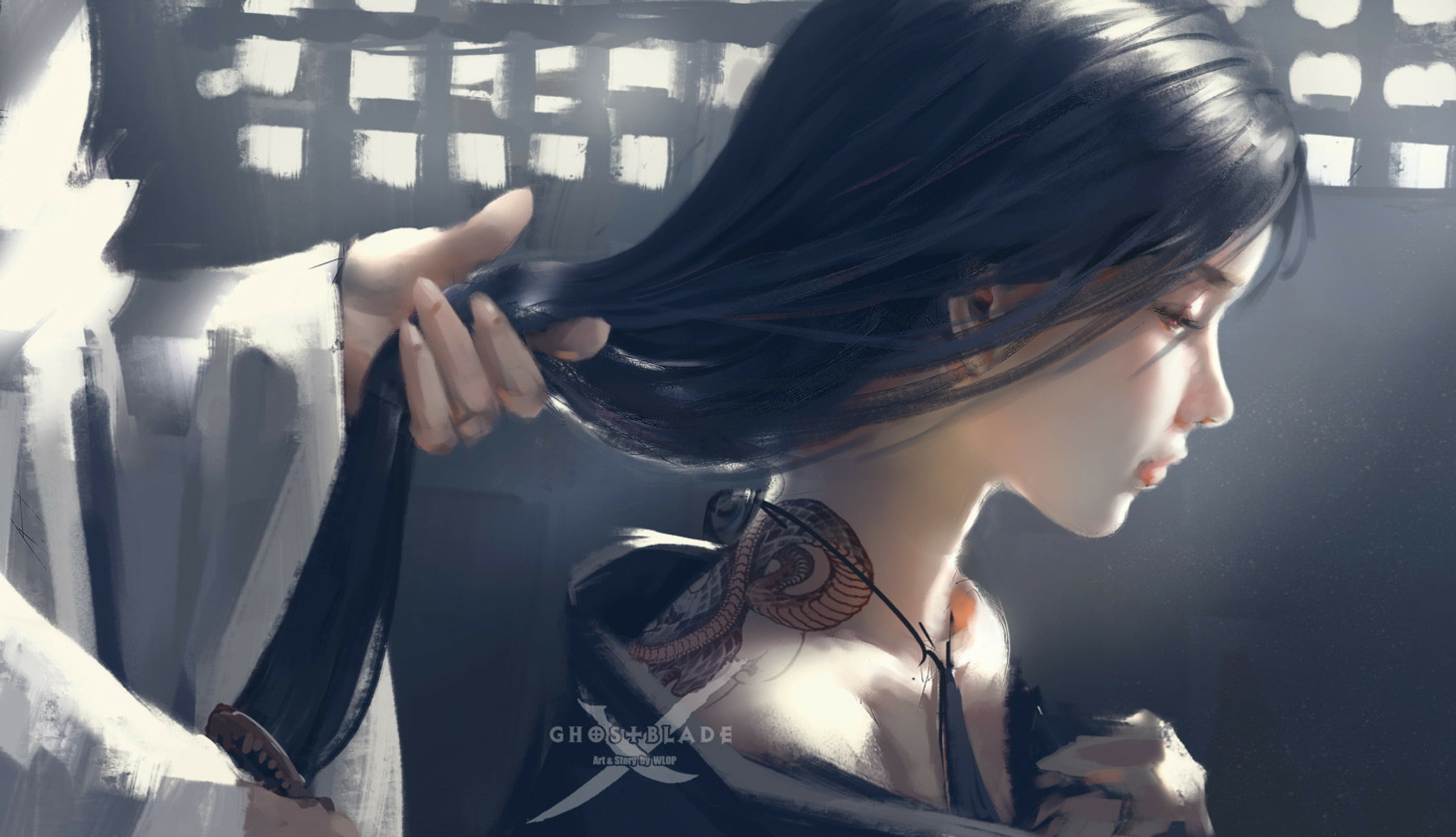 Comics, 2K, Tattoo, Hair, GhostBlade, Woman, Fantasy, HD Wallpaper