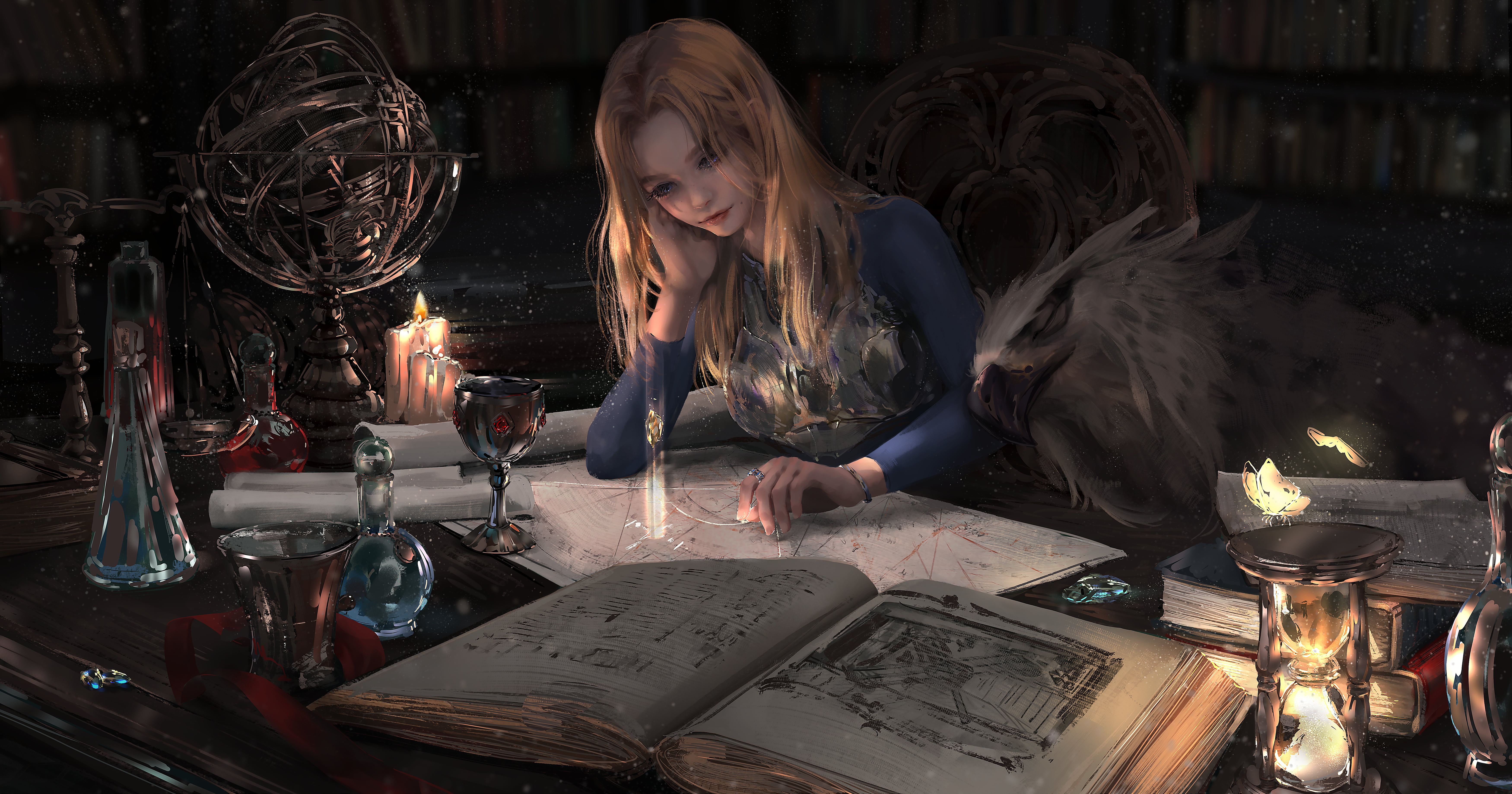 video game characters, Nixeu, blonde, video game art, digital painting, candles, women, digital art, League of Legends, 5K, luxanna, video game girls, HD Wallpaper