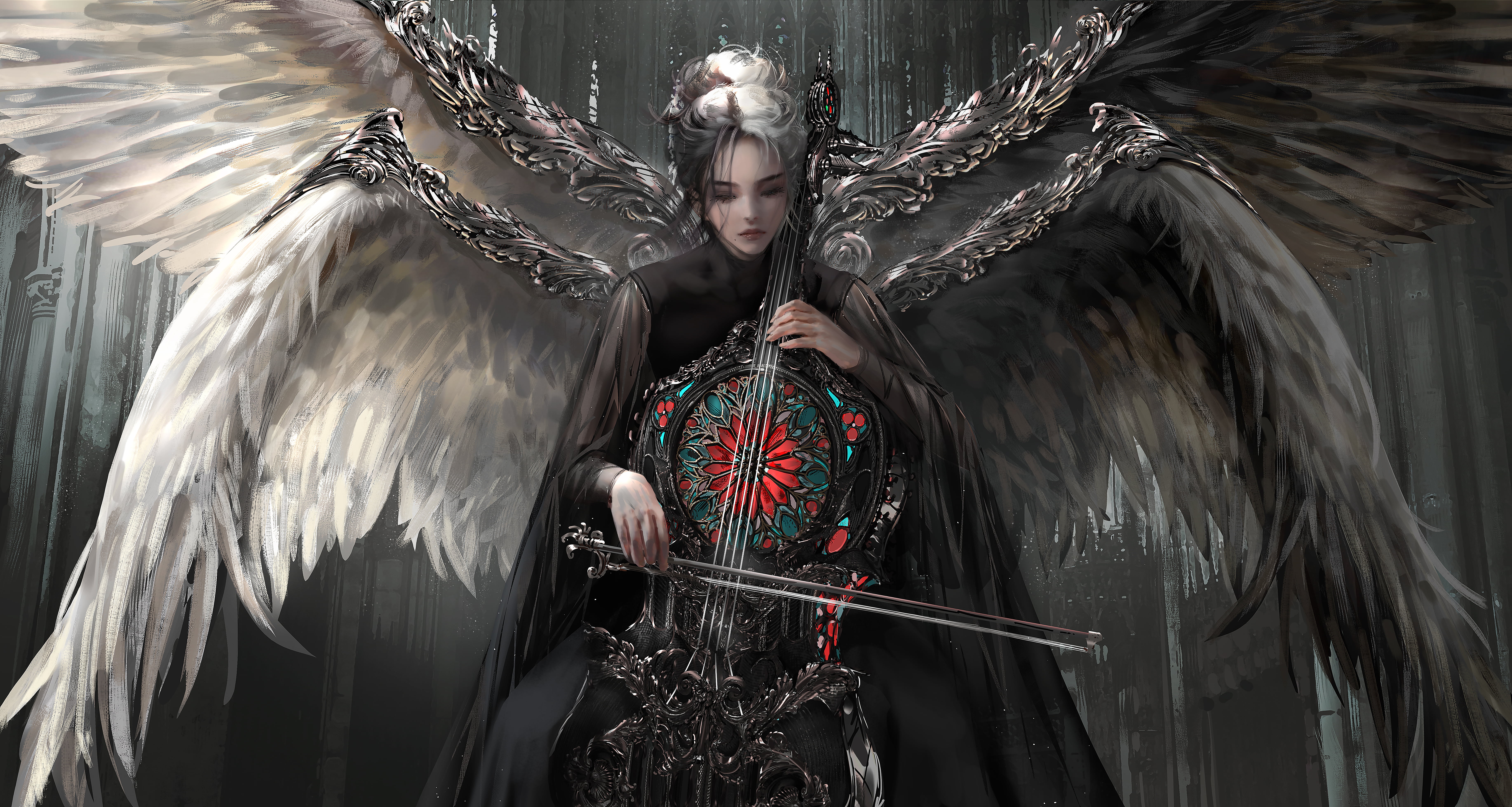 fantasy girl, drawing, women, digital art, fantasy art, wings, artwork, fan art, illustration, angel, 5K, Nixeu, HD Wallpaper