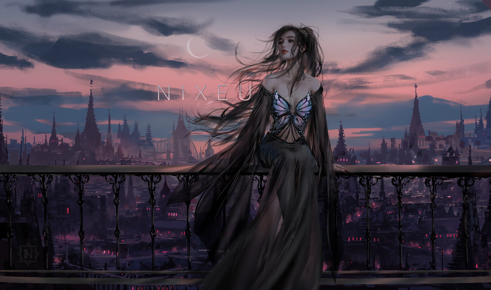 Nixeu, original characters, digital art, 720P, fantasy city, fantasy girl, HD Wallpaper