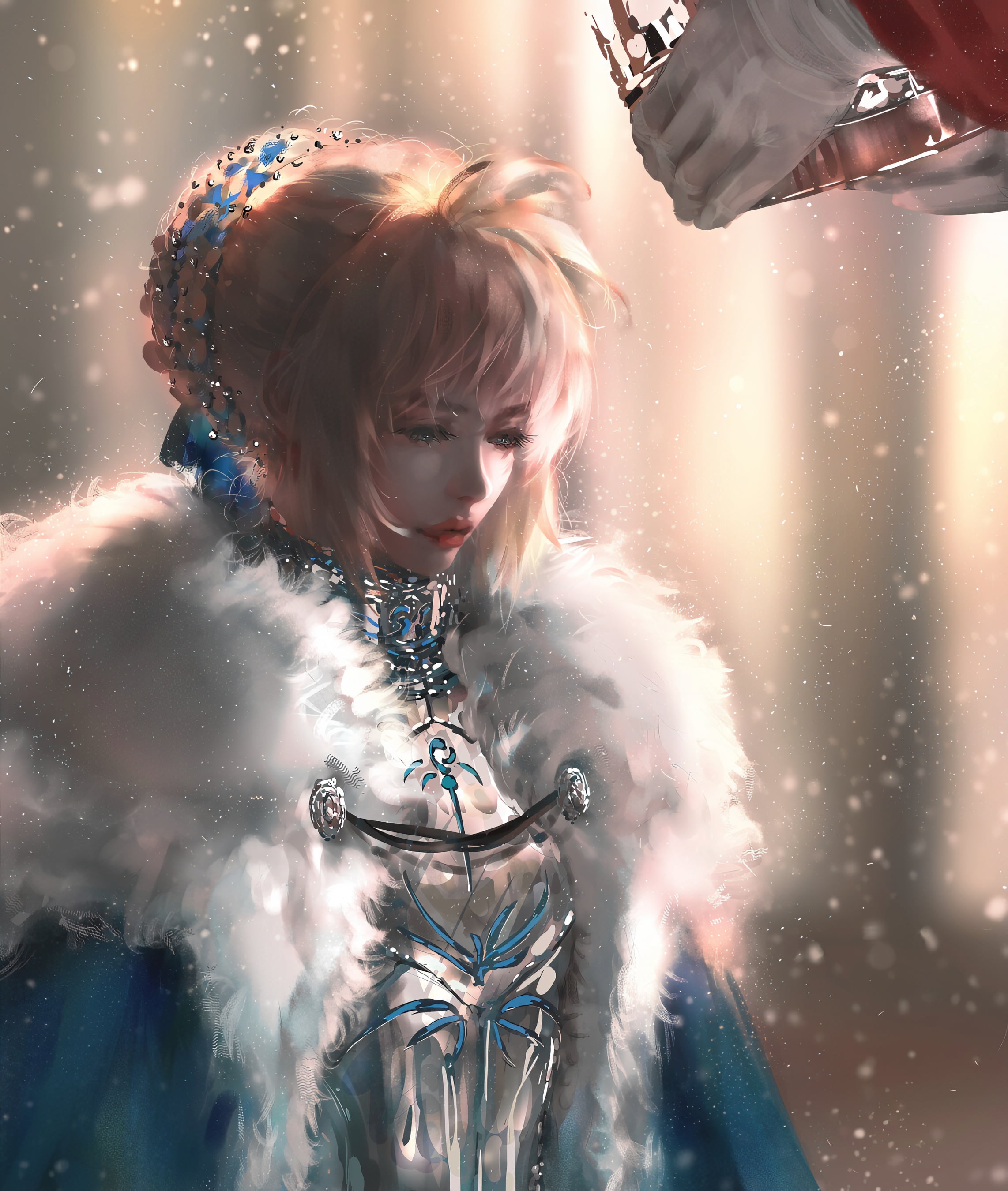 women, anime girls, artwork, Queen, Nixeu, digital art, fan art, digital painting, 2K, blonde, crown, Phone HD Wallpaper