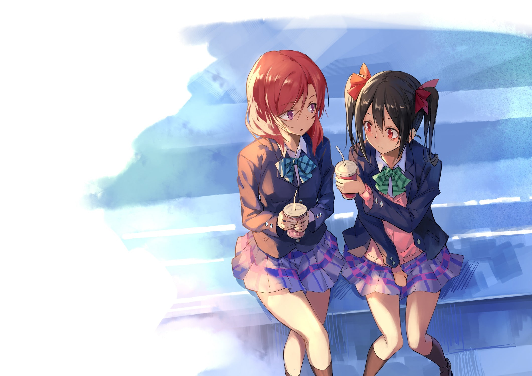 anime girls, Yazawa Nico, Nishikino Maki, anime, school uniform, artwork, 1080P, Love Live!, HD Wallpaper