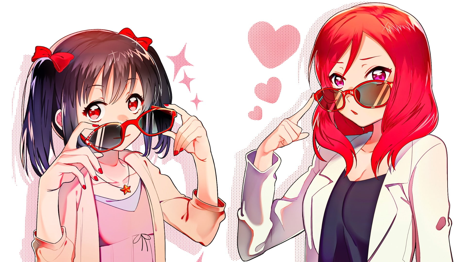 glasses, 1080P, Nishikino Maki, anime girls, anime, Love Live!, Yazawa Nico, HD Wallpaper