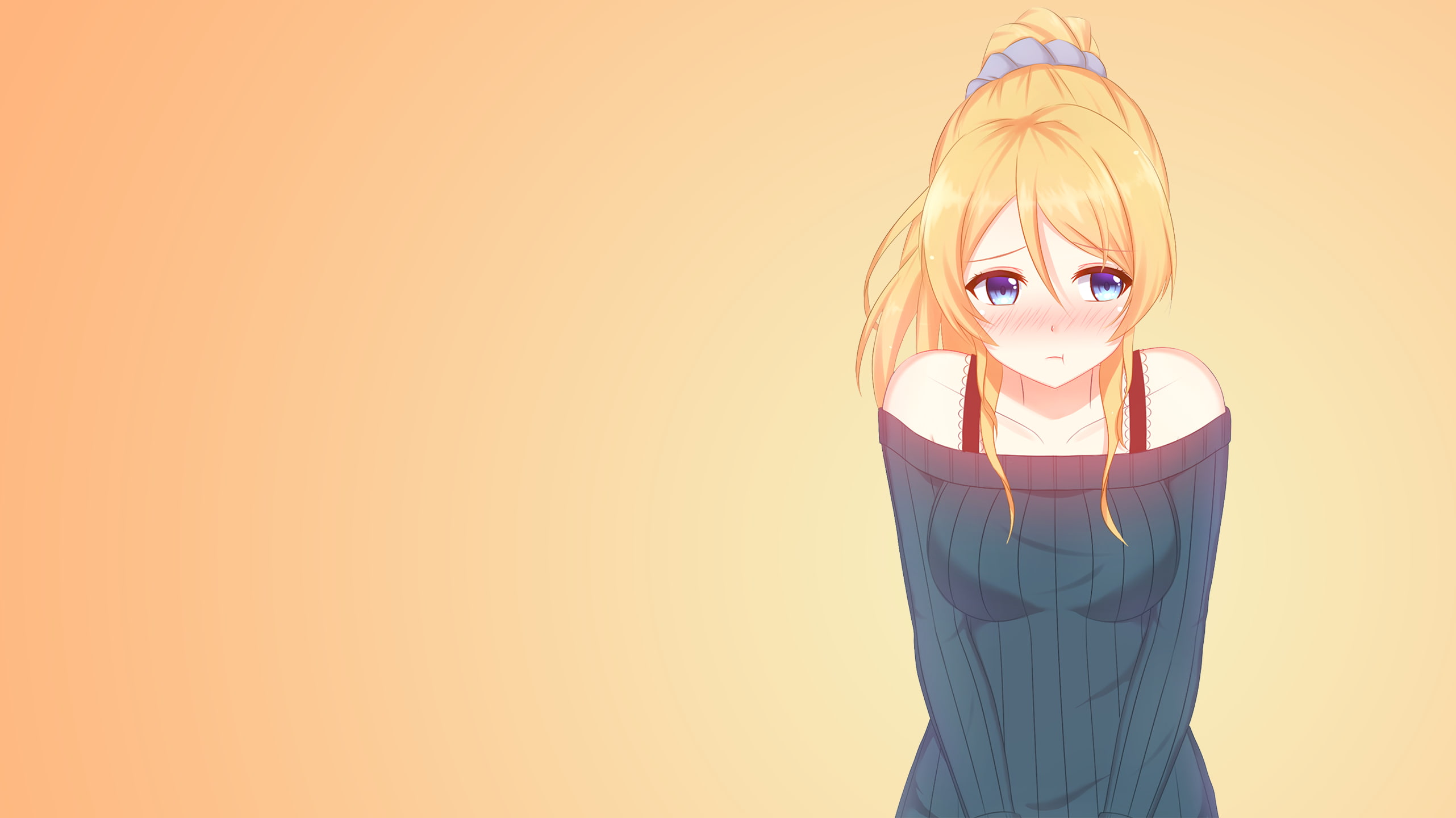 blushing, human representation, women, cut out, childhood, indoors, ponytail, studio shot, portrait, blue eyes, disguise, hair, hairstyle, copy space, Ayase Eli, HD Wallpaper