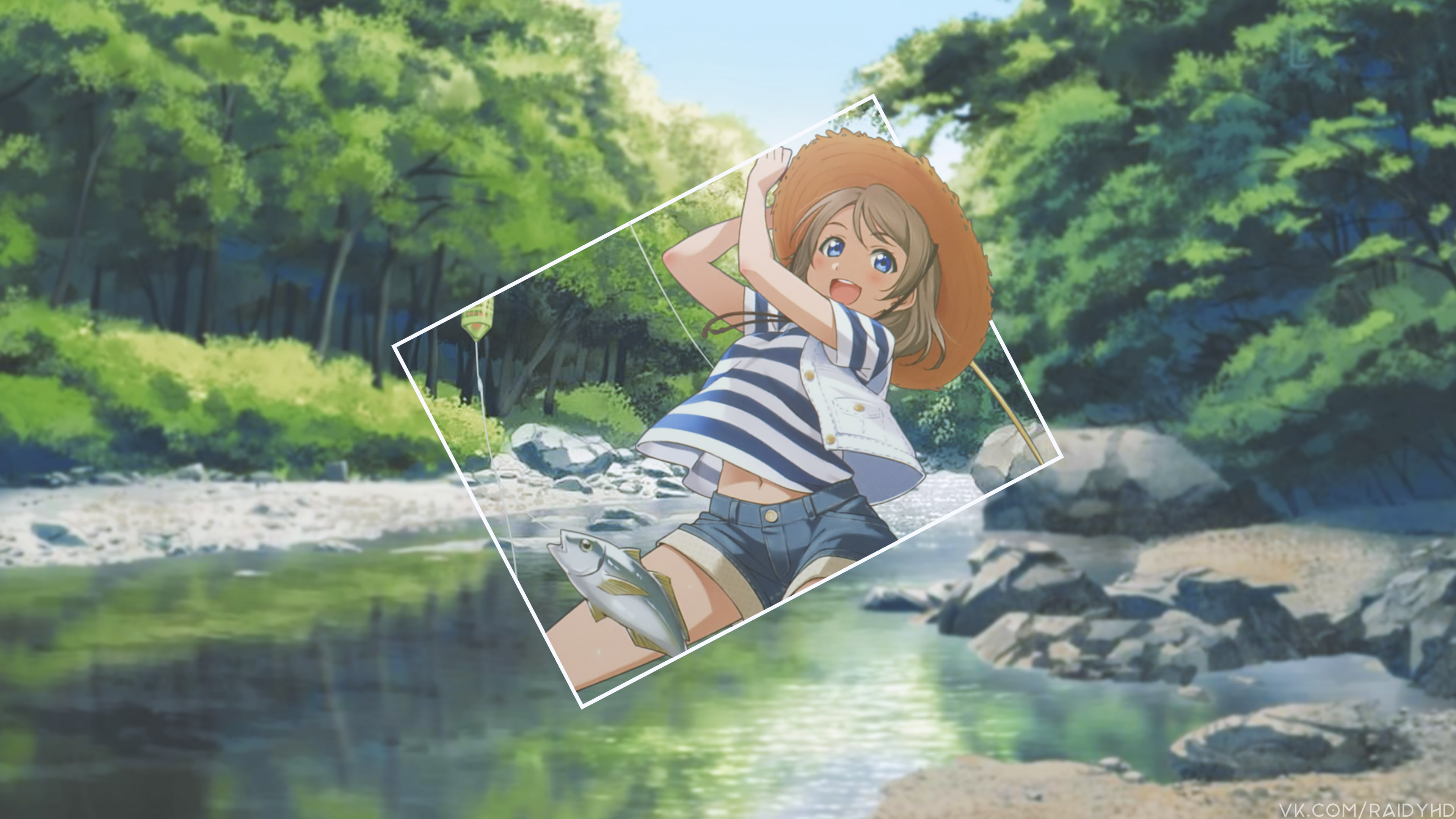 4K, child, plant, picture-in-picture, females, day, innocence, outdoors, nature, anime girls, smiling, freedom, lifestyles, full length, lake, leisure activity, HD Wallpaper