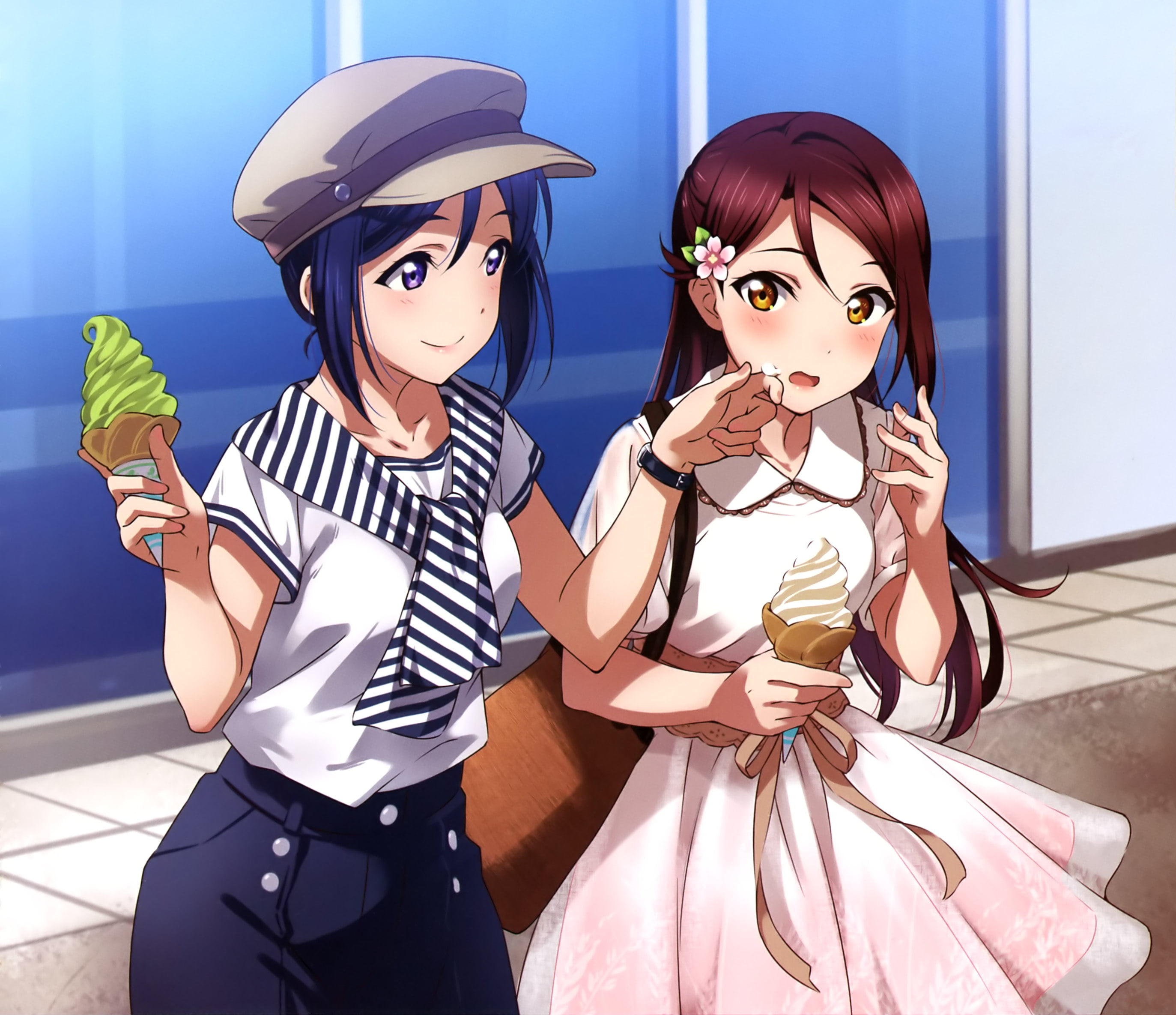 Kanan Matsuura, 2K, Anime, Love Live! Sunshine!!, Riko Sakurauchi, HD Wallpaper