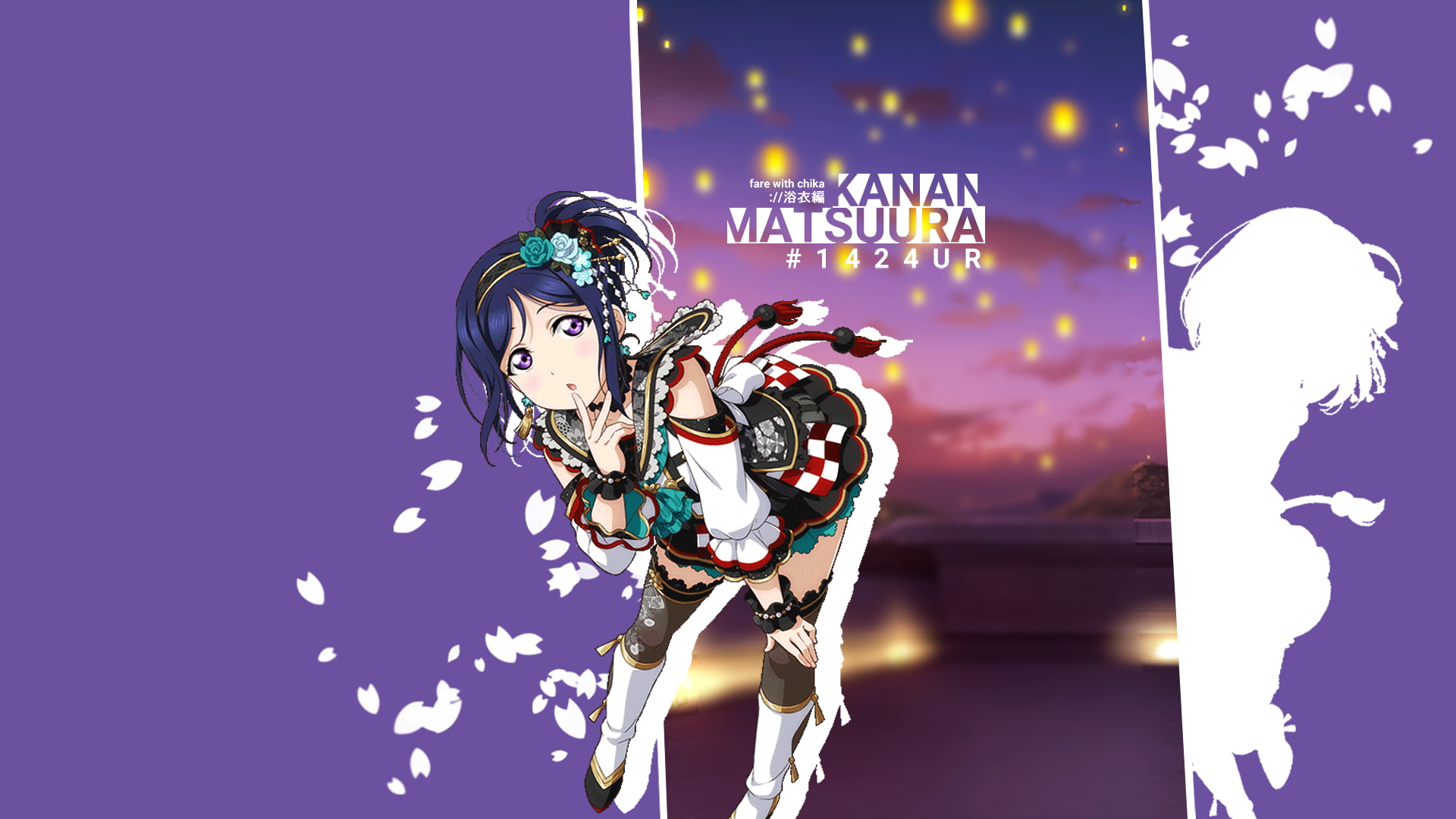 1080P, Love Live! Sunshine, purple background, numbers, anime girls, Matsuura Kanan, anime, HD Wallpaper
