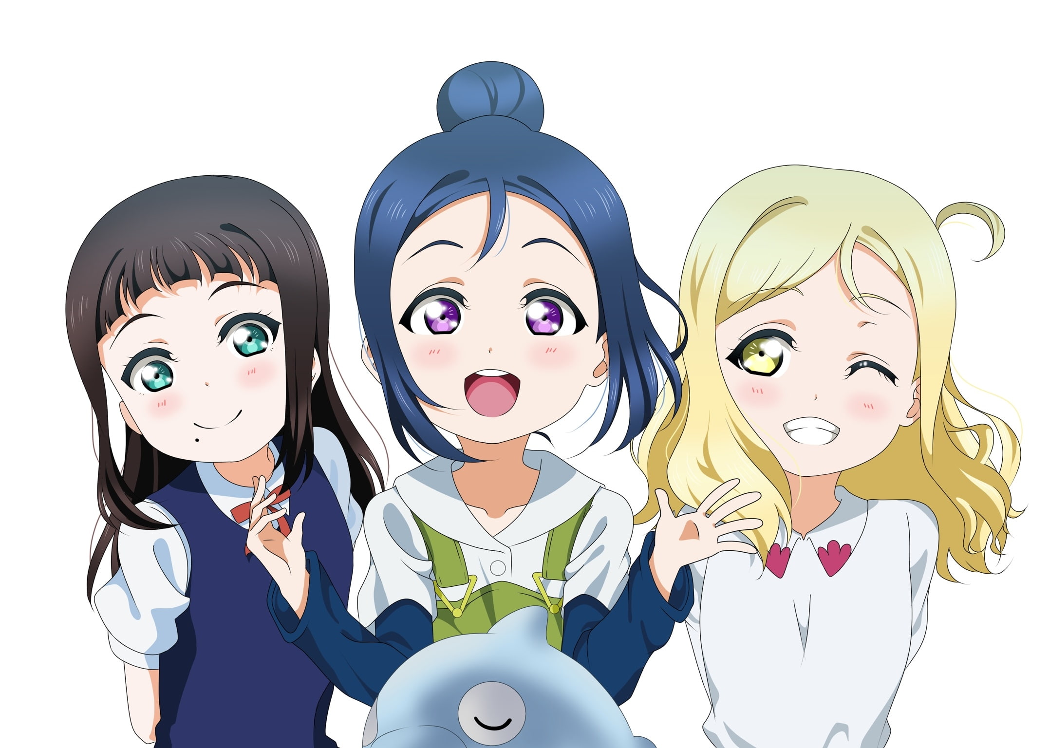 positive emotion, cut out, men, adult, Anime, love live sunshine, people, happiness, studio shot, white background, indoors, smiling, teenager, 1080P, HD Wallpaper
