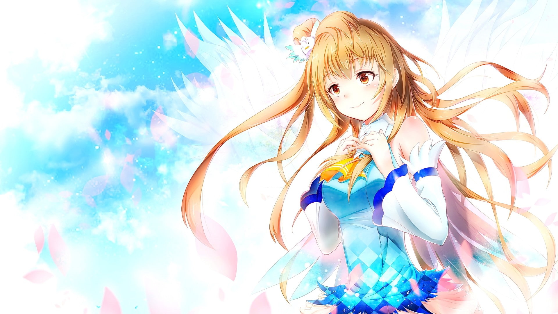 young adult, anime, 1080P, one person, nature, digital composite, looking at camera, leisure activity, lifestyles, blue, multi colored, hairstyle, beautiful woman, HD Wallpaper