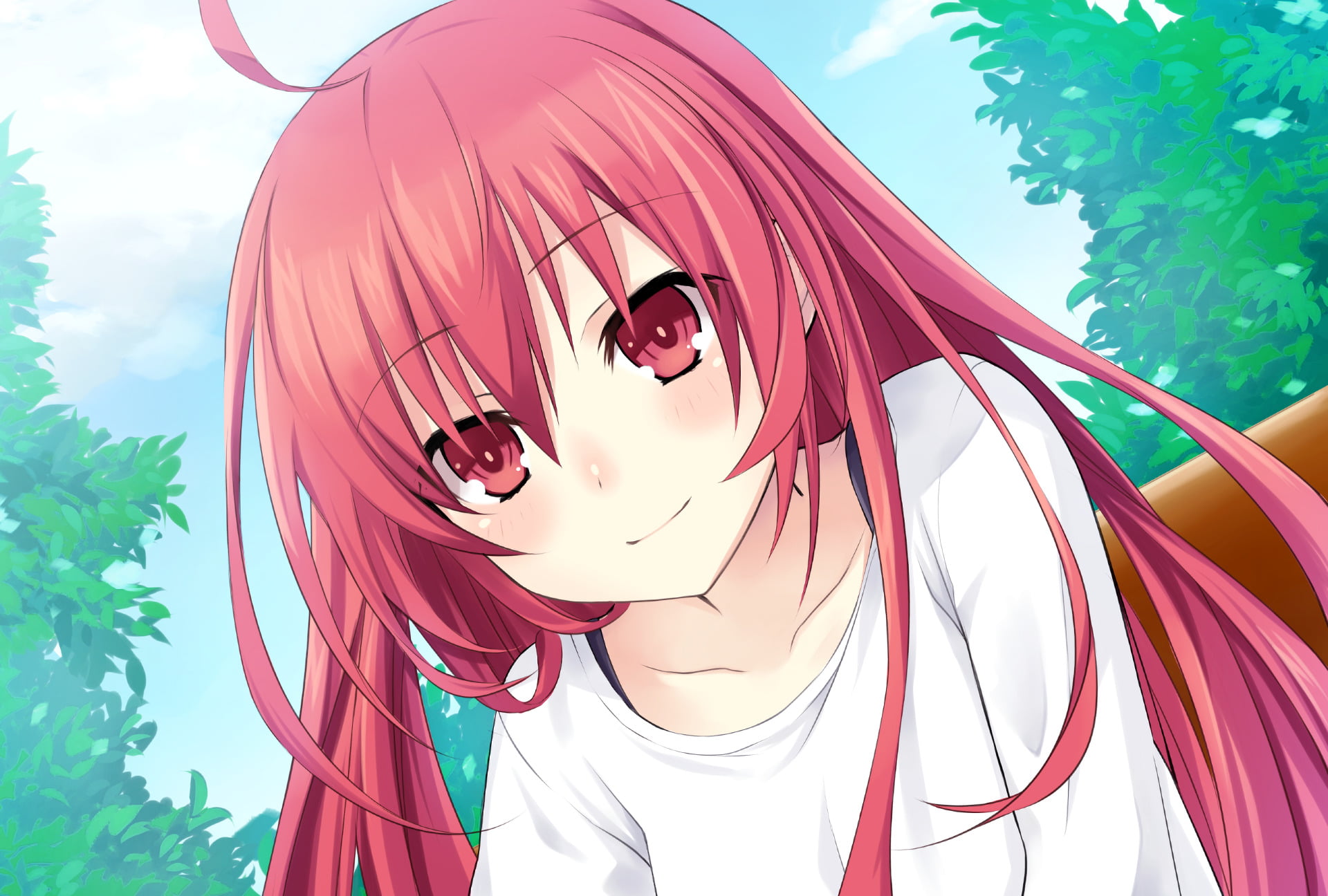 red, young adult, low angle view, young women, real people, front view, representation, nature, Kotori Itsuka, sky, one person, 1080P, Date A Live, Anime, HD Wallpaper