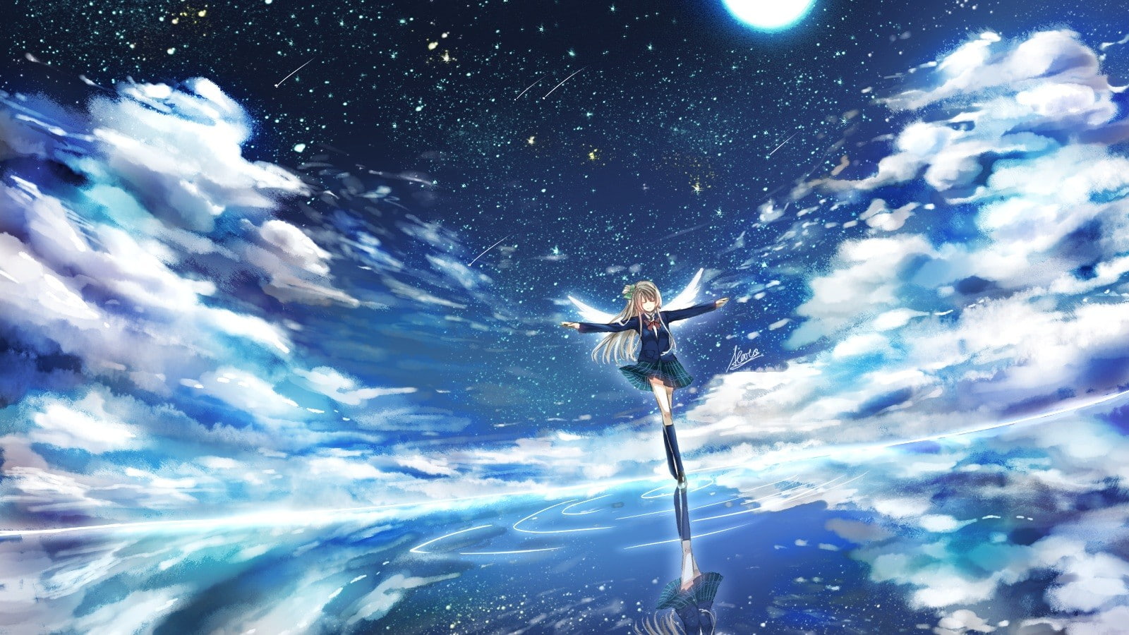 Minami Kotori, school uniform, 720P, clouds, anime girls, Love Live!, stars, wings, HD Wallpaper