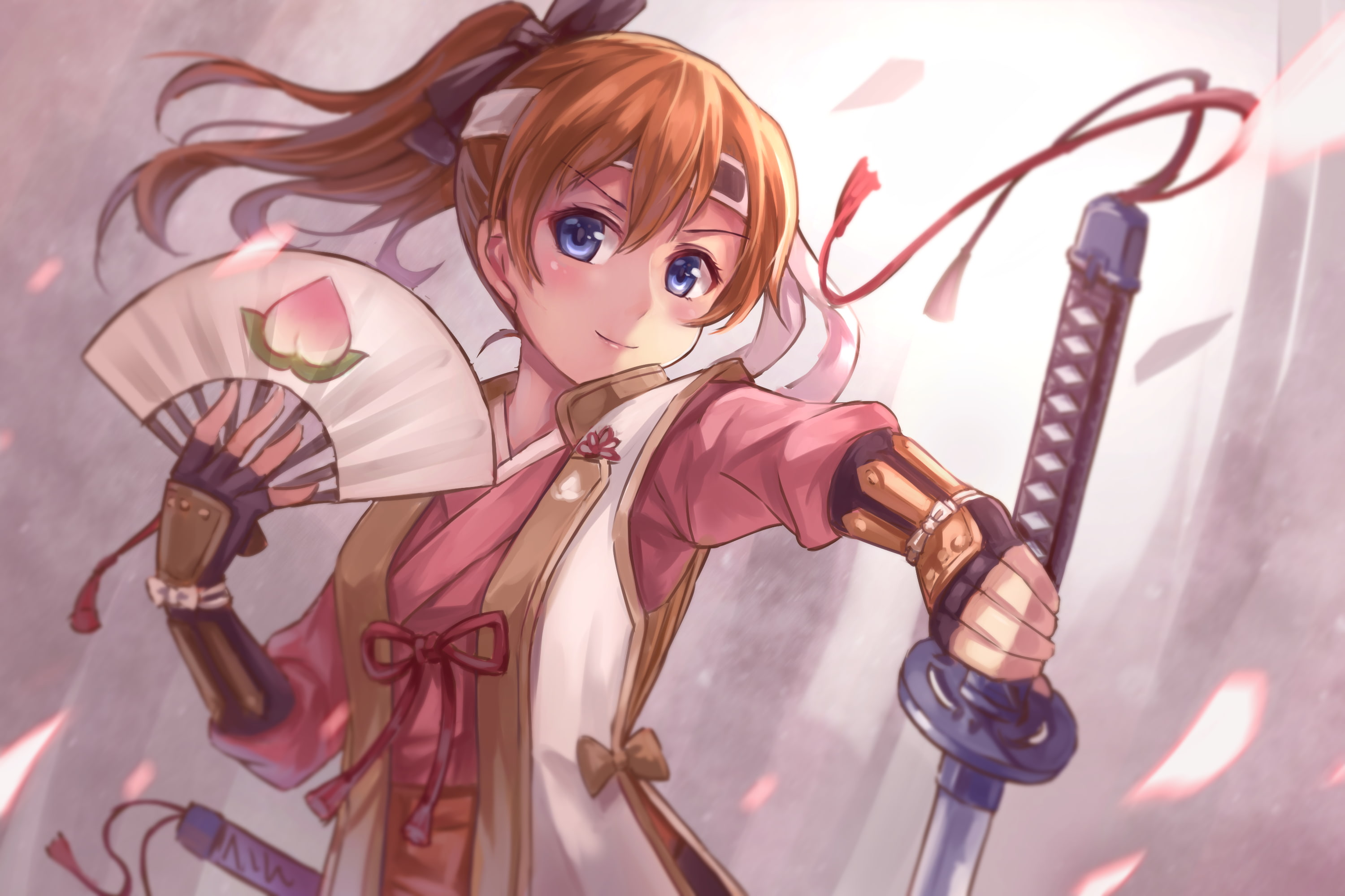 long hair, katana, anime, 2K, Love Live!, sword, Kousaka Honoka, anime girls, HD Wallpaper