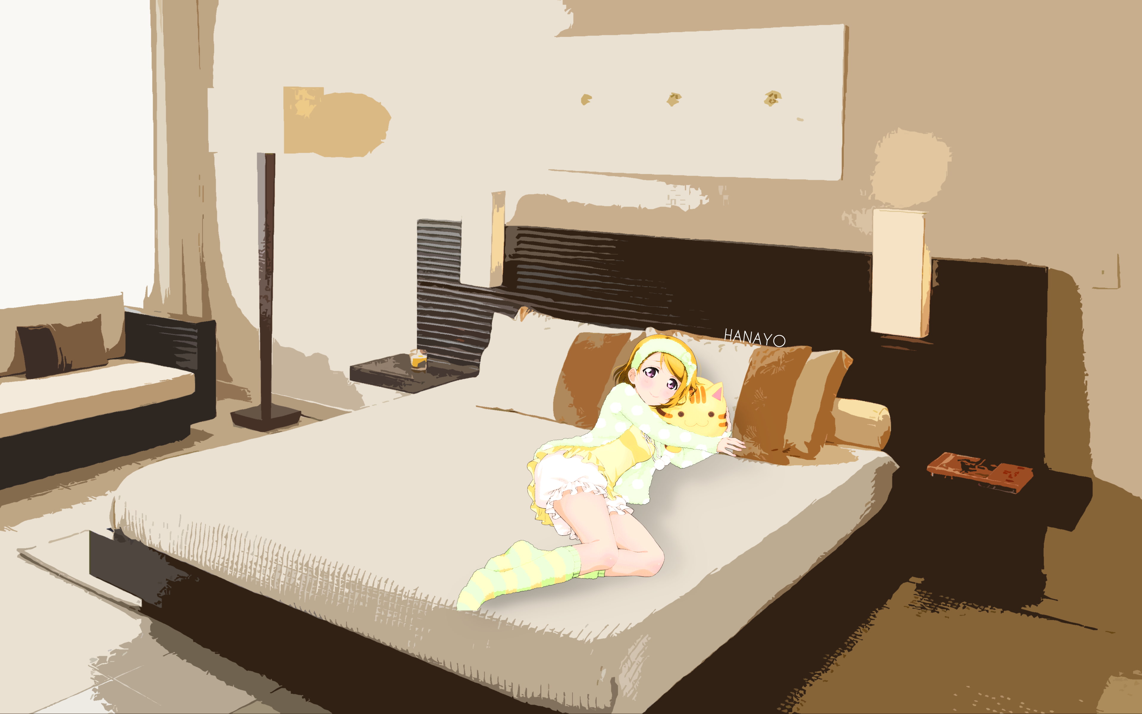 Love Live!, bed, Koizumi Hanayo, anime, 4K, HD Wallpaper