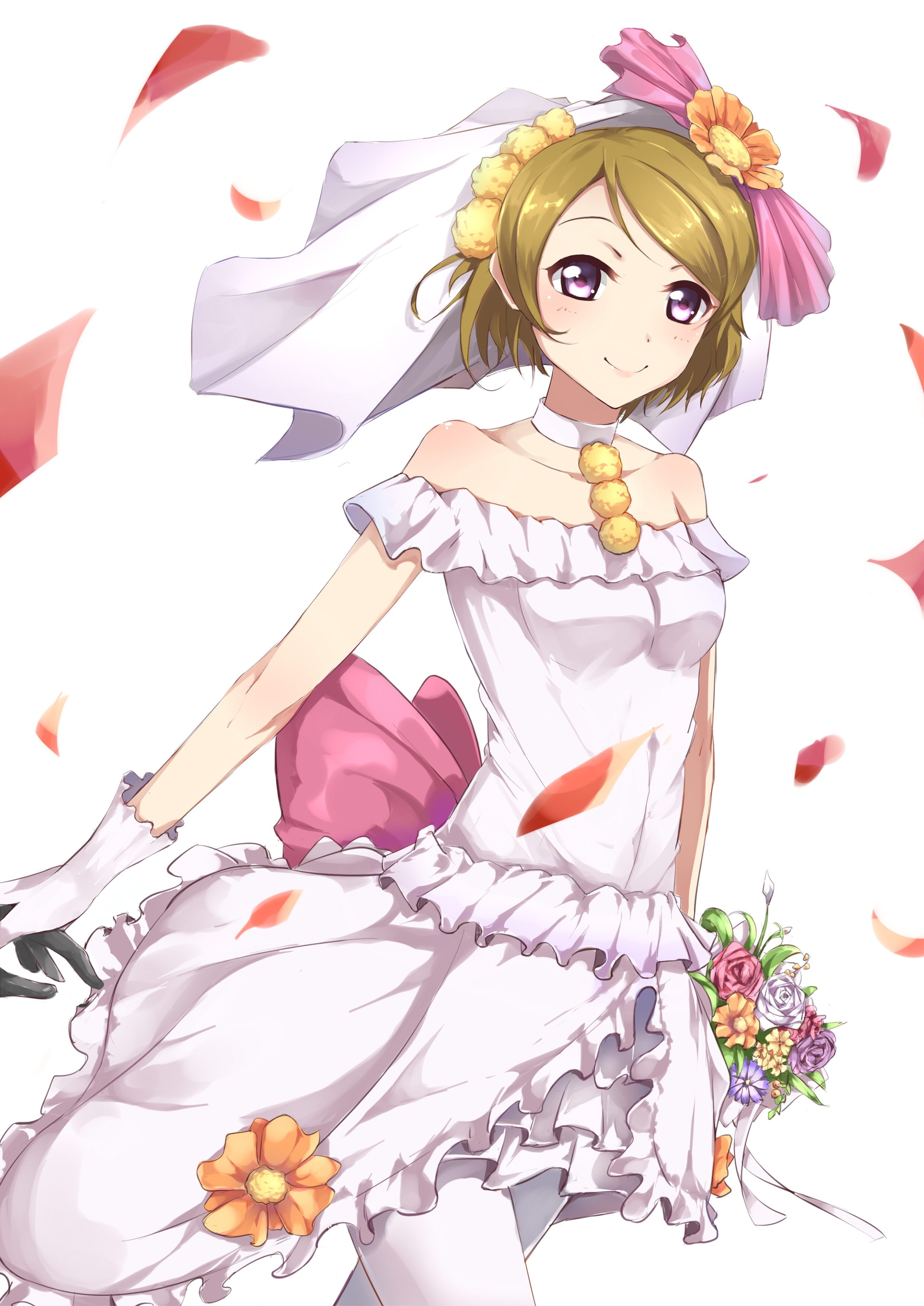adult, anime, short hair, plant, wedding dress, freshness, women, beauty in nature, flower, depression - sadness, people, fashion, flowers, emotion, Love Live!, Phone HD Wallpaper