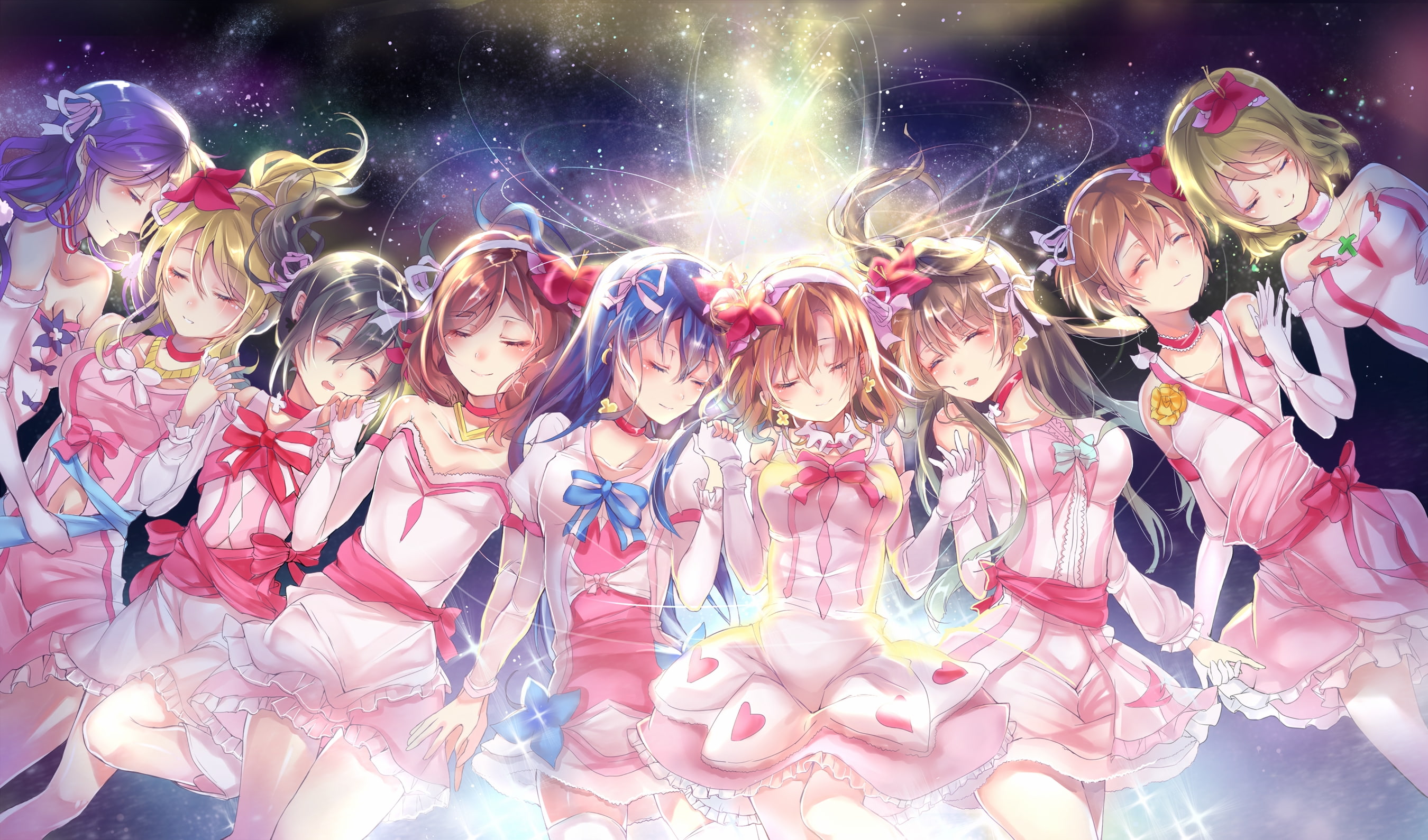women, Anime, group of people, real people, kousaka honoka, hoshizora rin, nightlife, sonoda umi, dancing, love live, indoors, teenager, music, creativity, HD Wallpaper