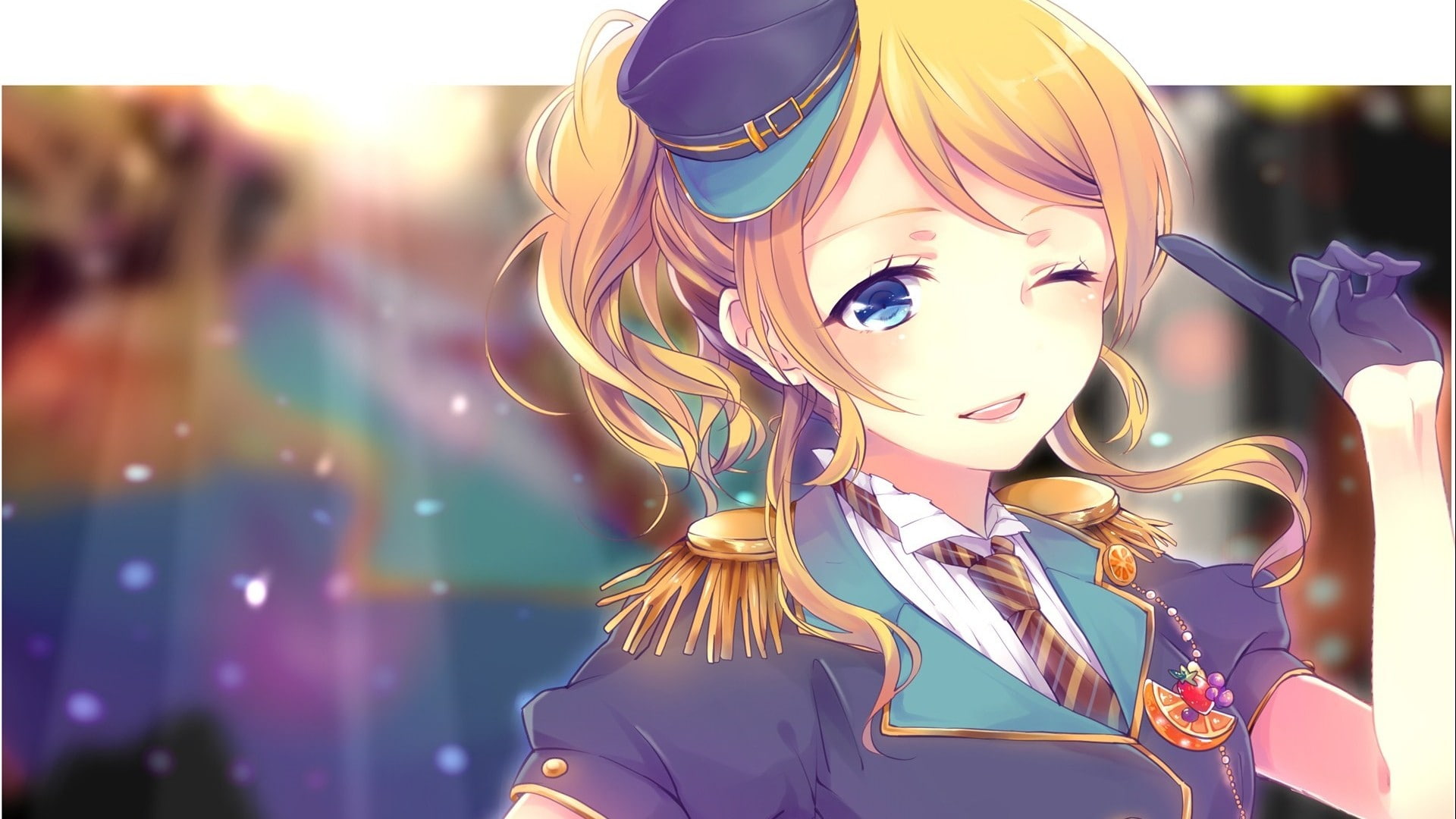 anime girls, 1080P, anime, blonde, wink, Ayase Eri, gloves, Love Live!, uniform, HD Wallpaper