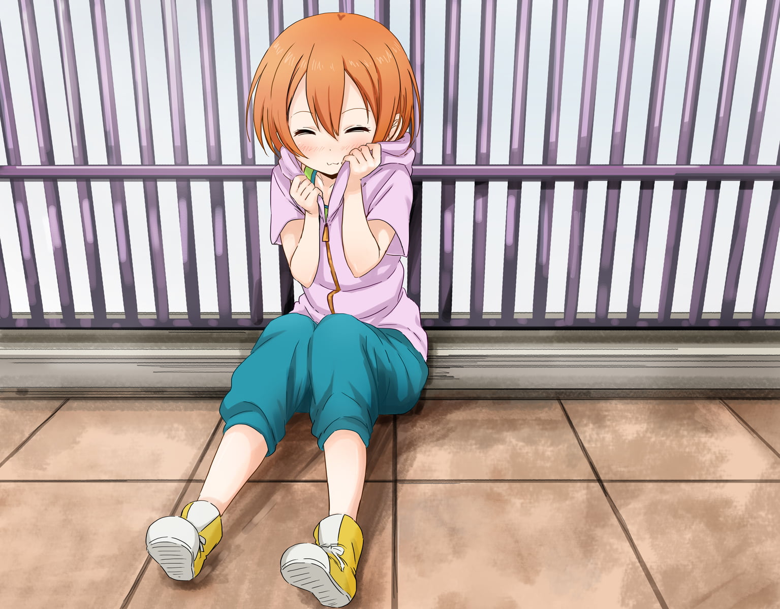 real people, full length, front view, one person, home interior, Hoshizora Rin, anime girls, Love Live!, child, females, lifestyles, sport, sitting, day, HD Wallpaper