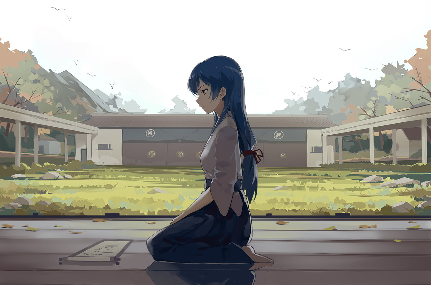 blue hair, longhair, anime girls, 720P, Sonoda Umi, Love Live!, barefoot, HD Wallpaper