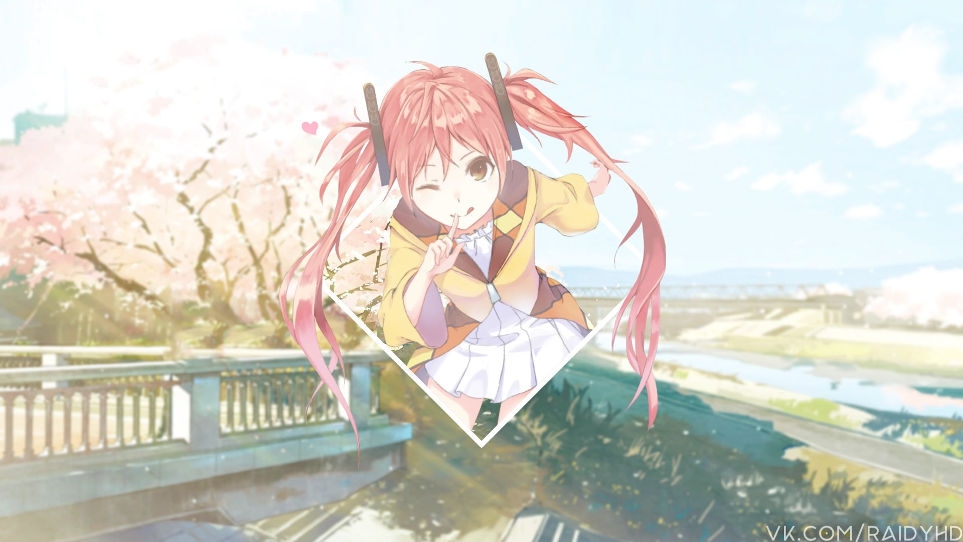 no people, nature, art and craft, outdoors, cloud - sky, focus on foreground, plant, 1080P, anime girls, close-up, sky, water, picture-in-picture, anime, HD Wallpaper