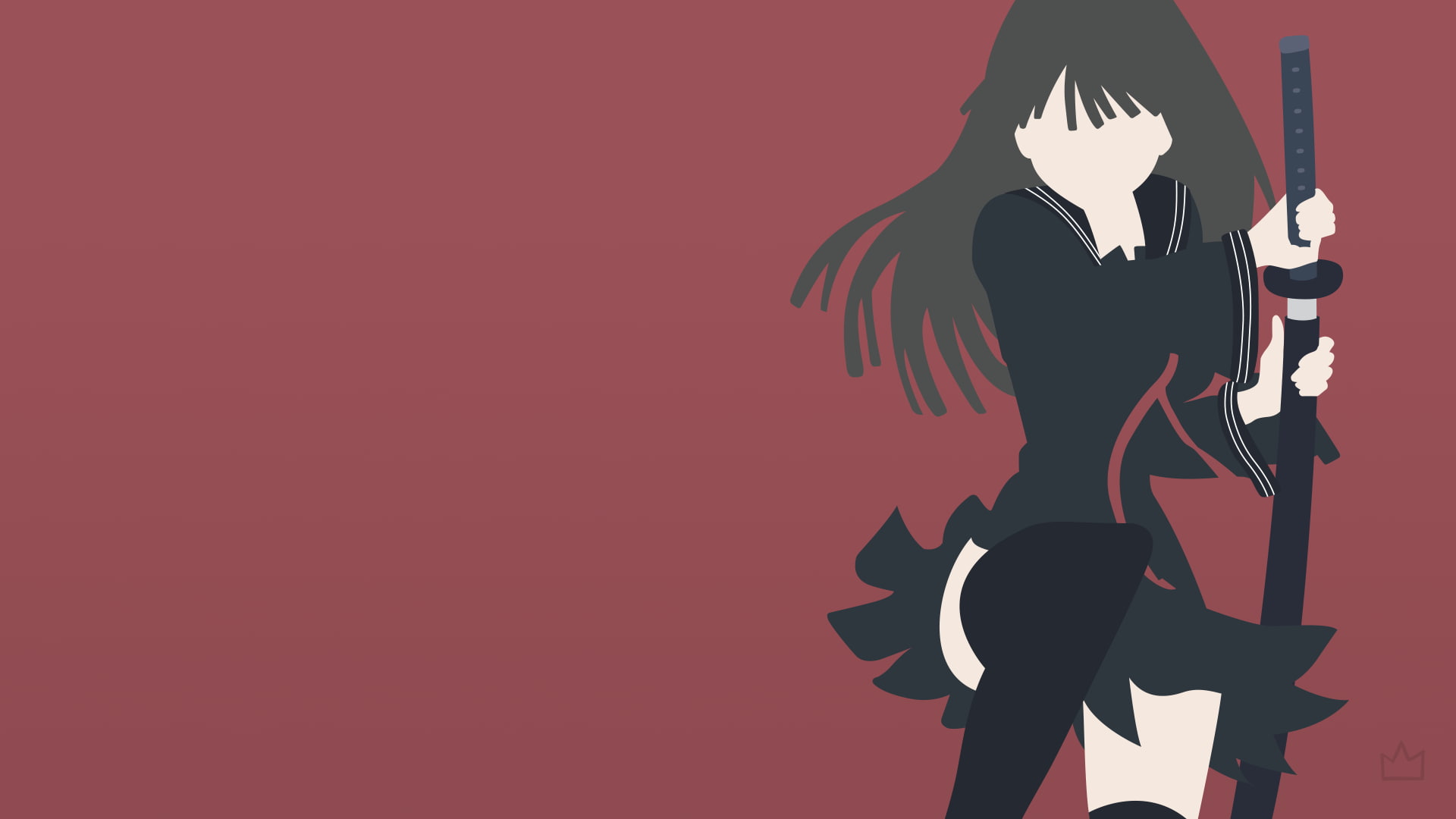 thigh-highs, Black Bullet, school uniform, 1080P, katana, Kisara Tendo, anime, minimalism, anime girls, HD Wallpaper