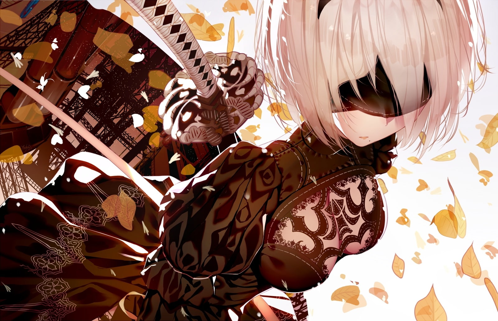 animal representation, yorha no.2 type b, white hair, close-up, mask, 720P, representation, pattern, no people, disguise, anime style, variation, Anime, HD Wallpaper