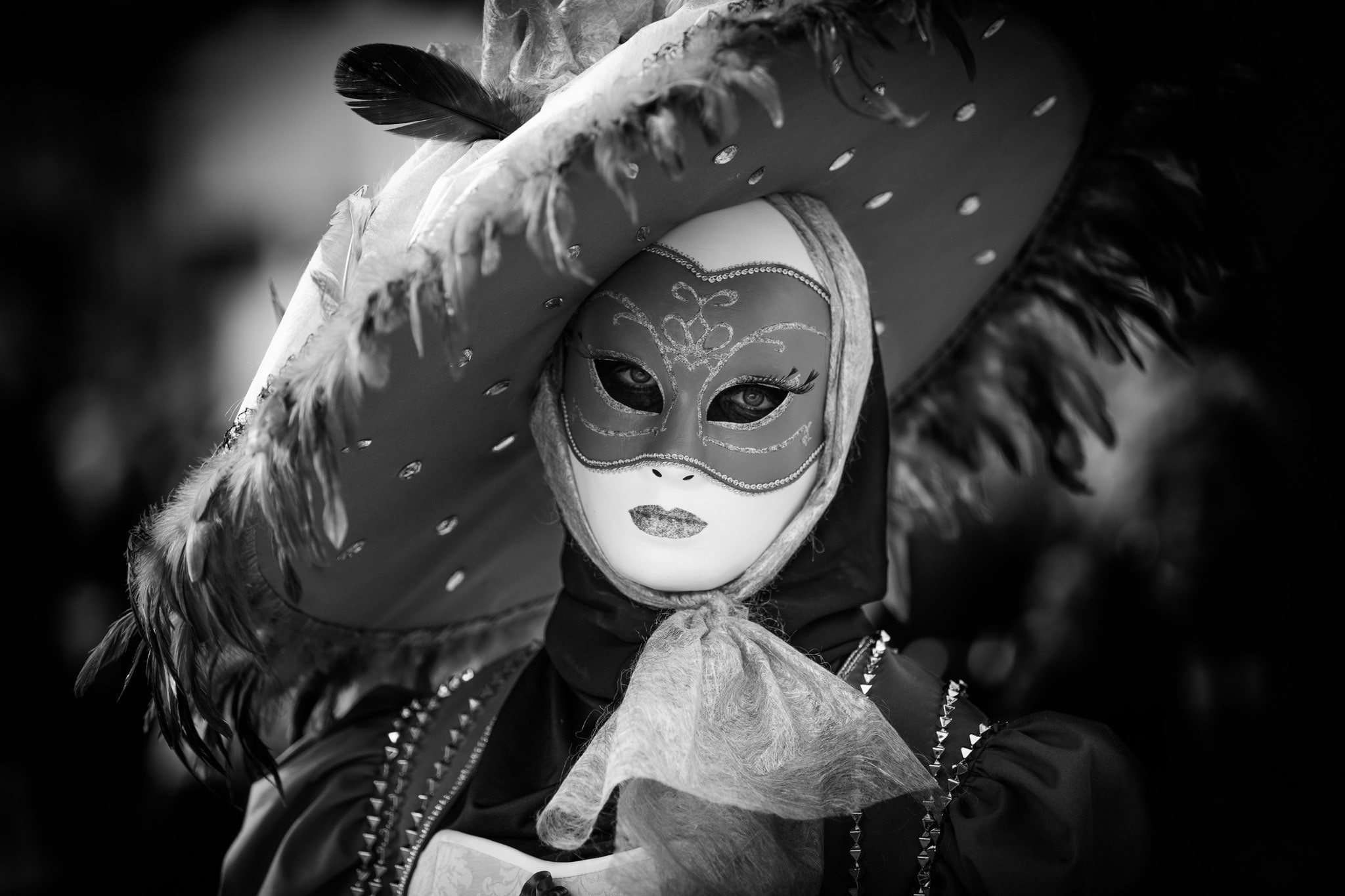 carnival - celebration event, day, women, monochrome, focus on foreground, people, 1080P, lifestyles, venetian masks, festival, mask, leisure activity, HD Wallpaper