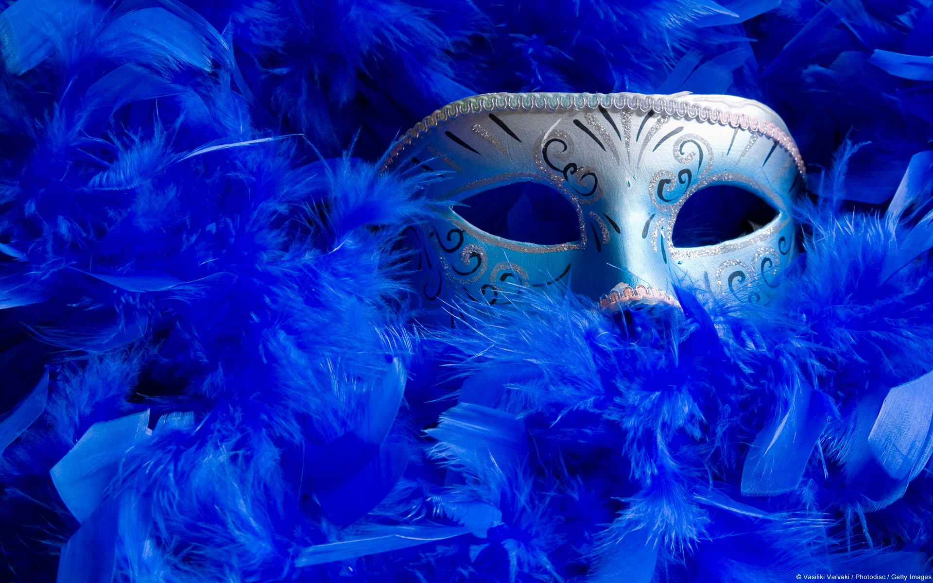 1080P, venetian masks, feathers, mask, blue, HD Wallpaper