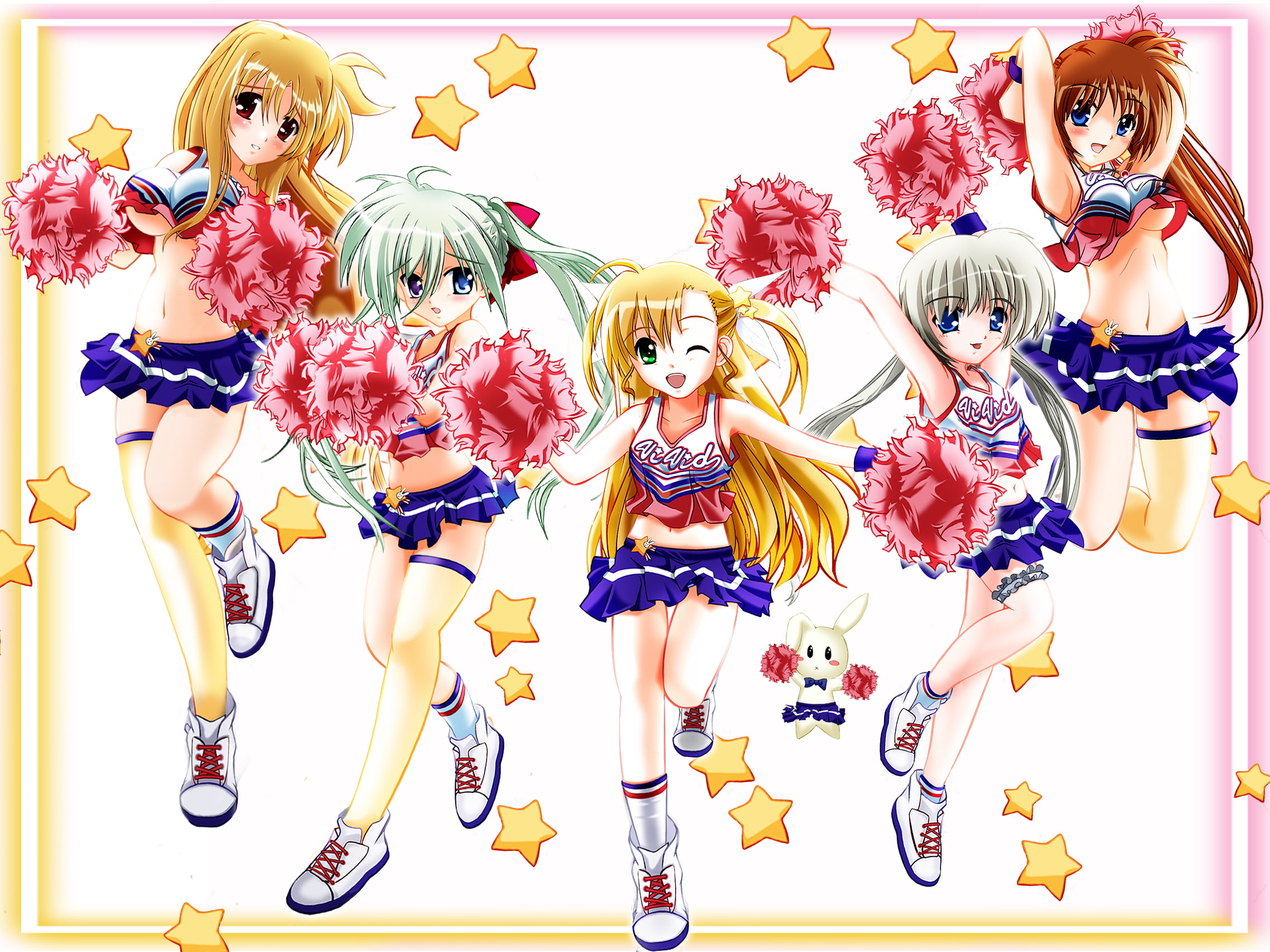long, mahou, vivio, skirt, gray, 1080P, shoujo, nanoha, blush, red, socks, black, thighhighs, lyrical, brown, blue, junk, hair, twintails, green, navel, HD Wallpaper
