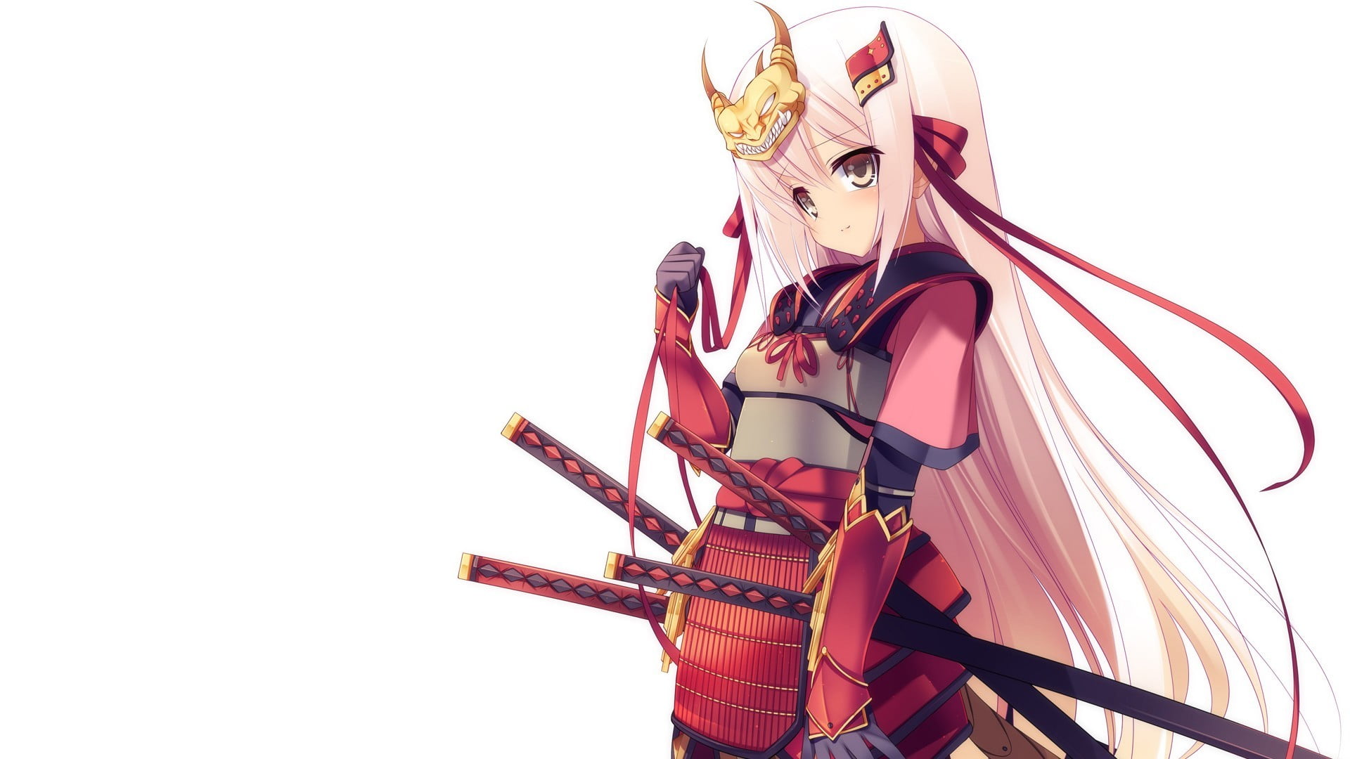 white background, cut out, outdoors, anime, metal, katana, copy space, sword, red, human representation, sky, representation, costume, Takeda Shingen, female, HD Wallpaper