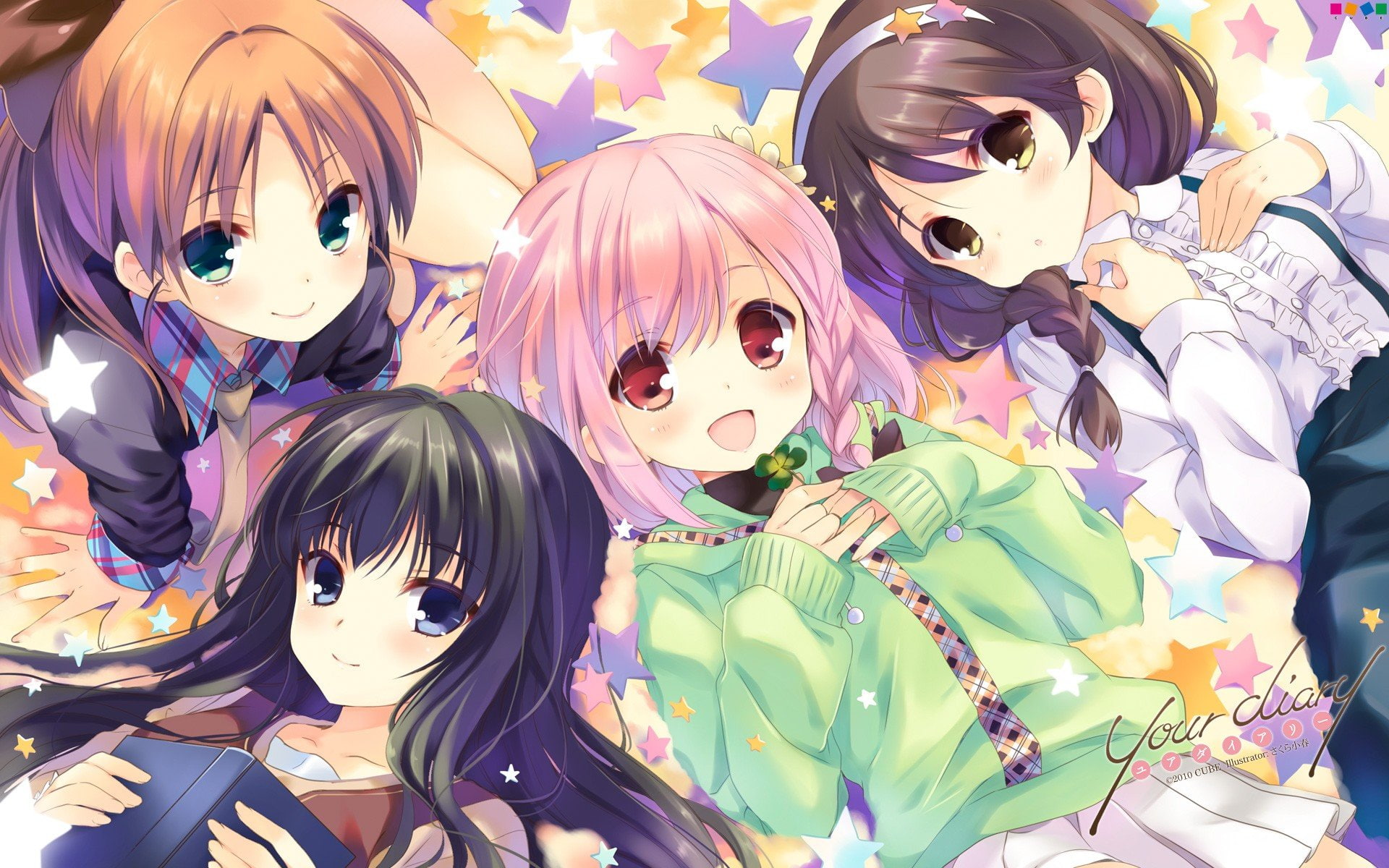 stars, artist, minagawa, kantoku, ayase, girls, hirosaki, kanade, sakura, yuuhi, diary, sayuki, koharu, anime, 1080P, HD Wallpaper
