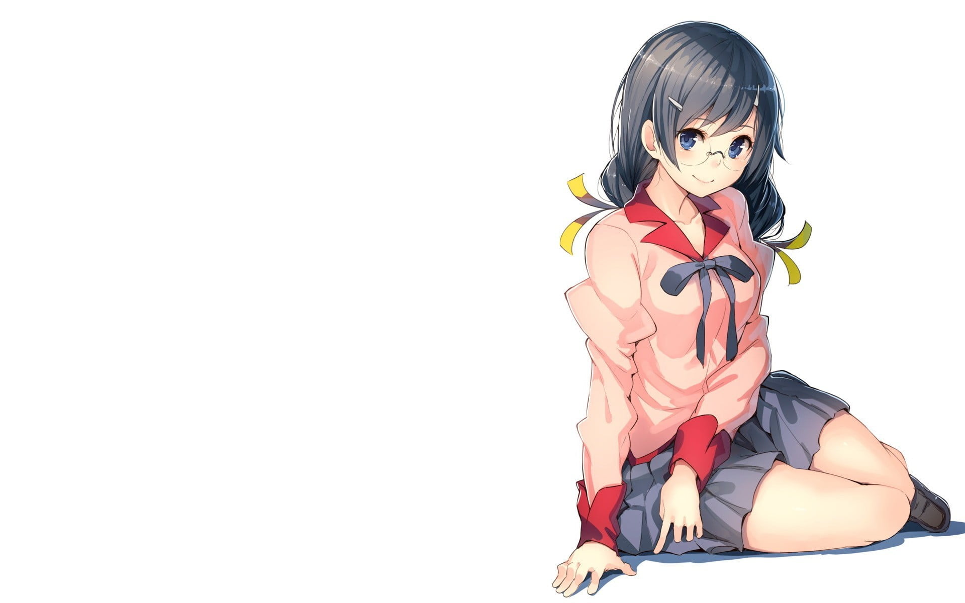 white background, clothing, cut out, innocence, anime, full length, indoors, lifestyles, young women, hairstyle, looking at camera, Hanekawa Tsubasa, anime girls, HD Wallpaper