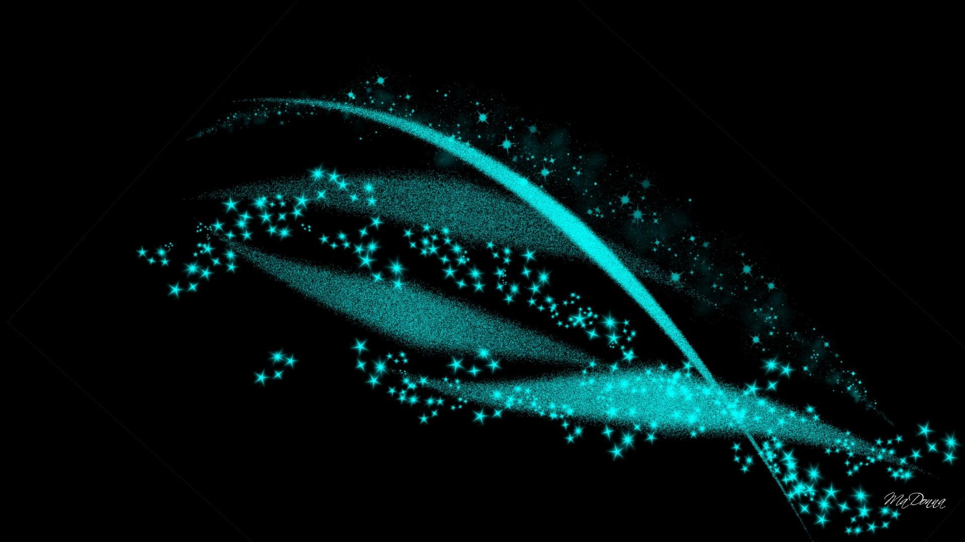 sensation, sparkle, 1080P, aqua, abstract, twist, black, shine, splash, cyan, stars, HD Wallpaper